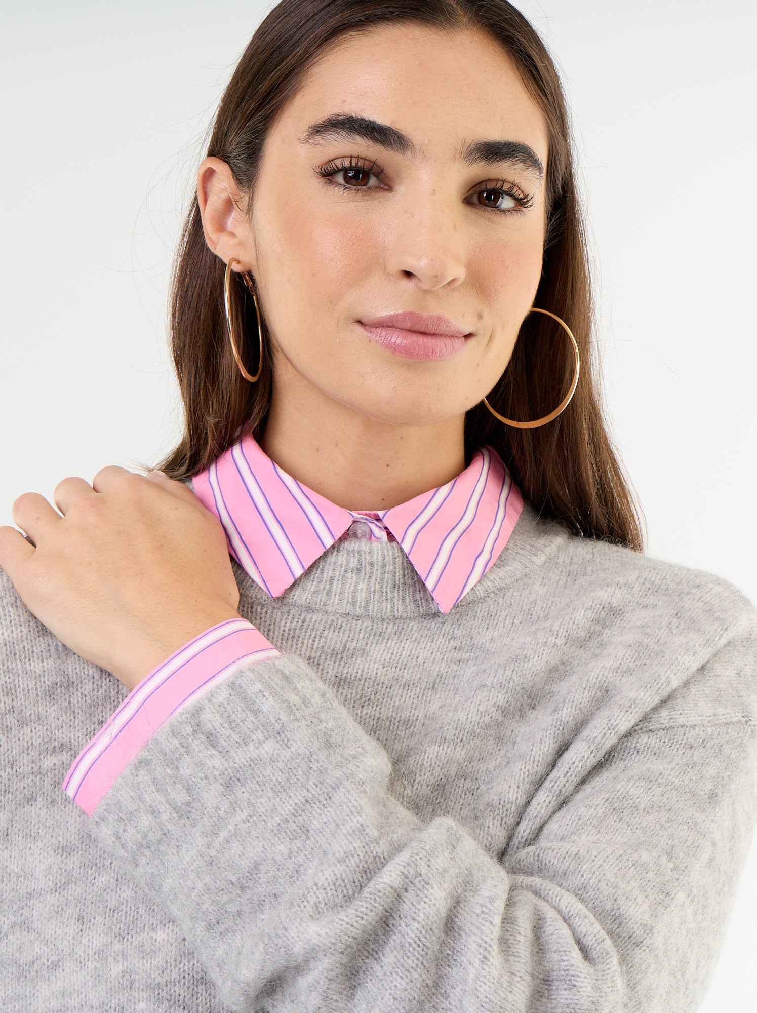 Pull chaud en mohair à col rond - Gris