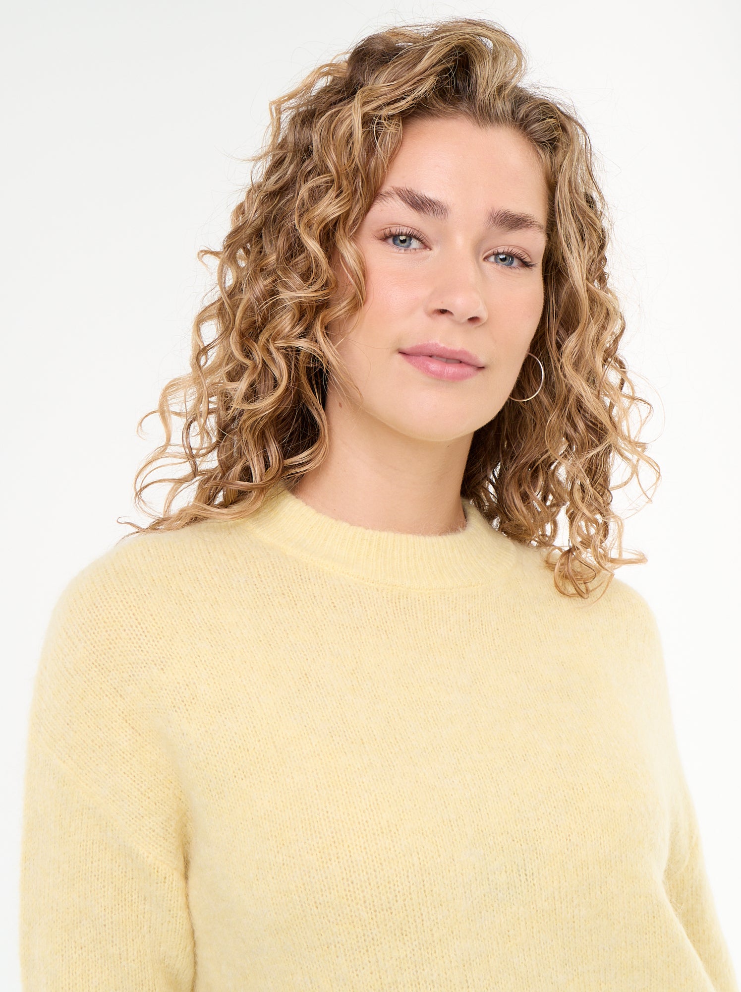 Pull chaud en mohair à col rond - Jaune