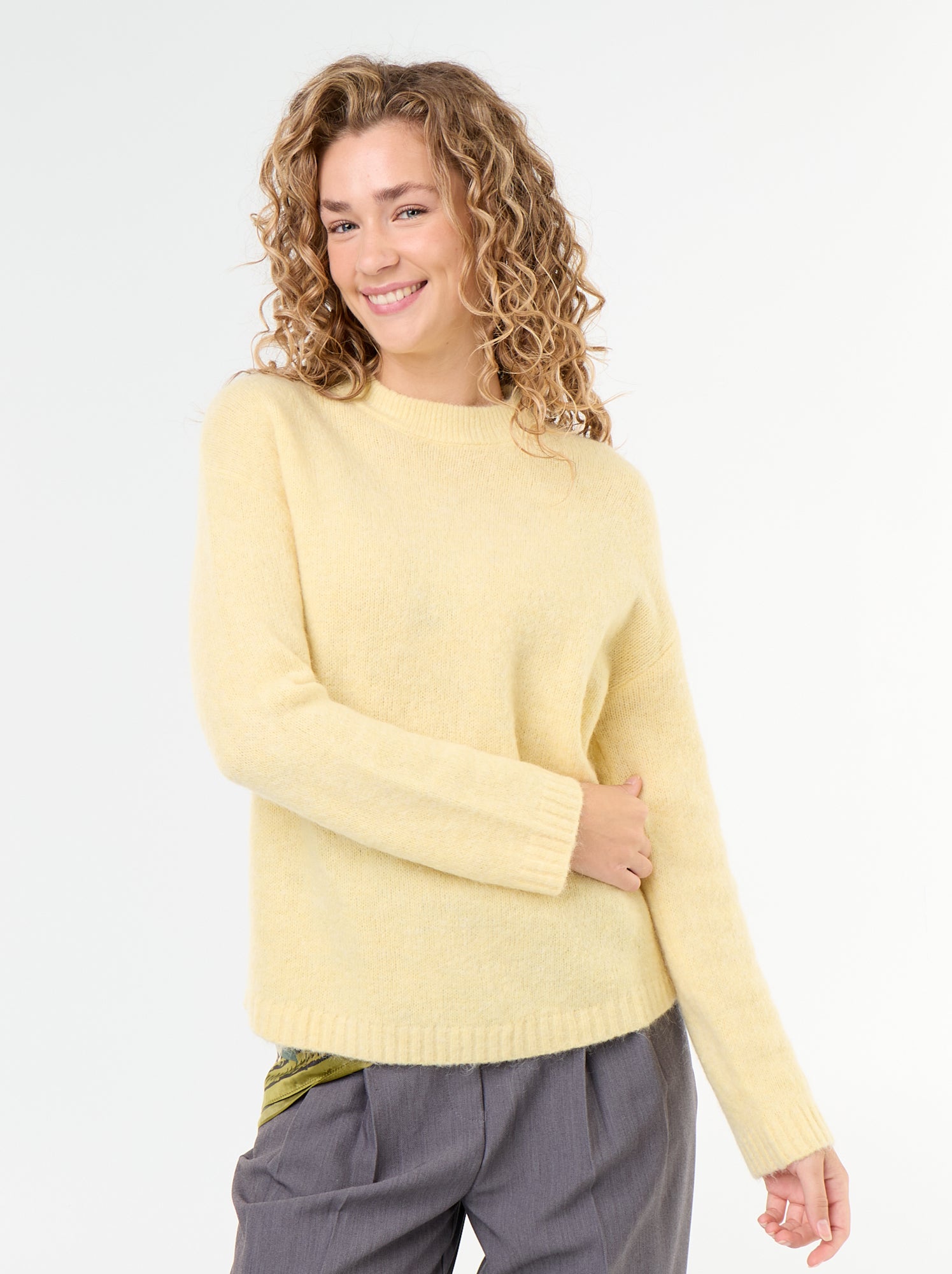 Pull chaud en mohair à col rond - Jaune