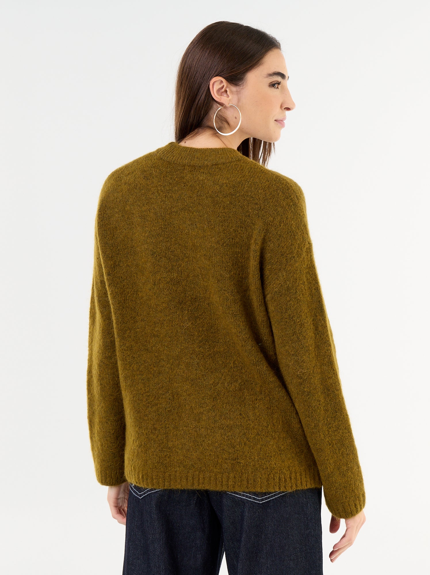 Pull chaud en mohair à col rond - Kaki