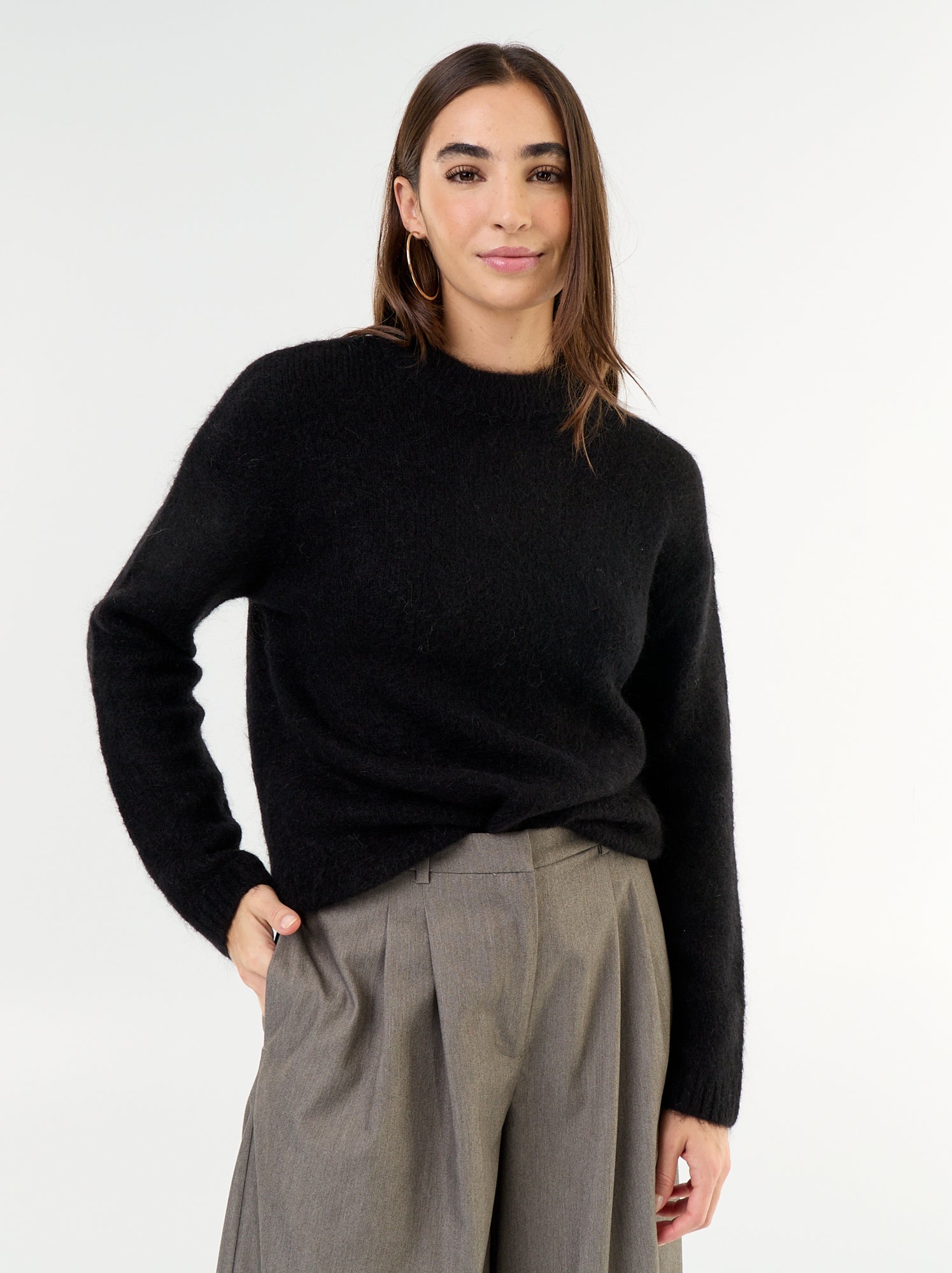 Pull chaud en mohair à col rond - Noir