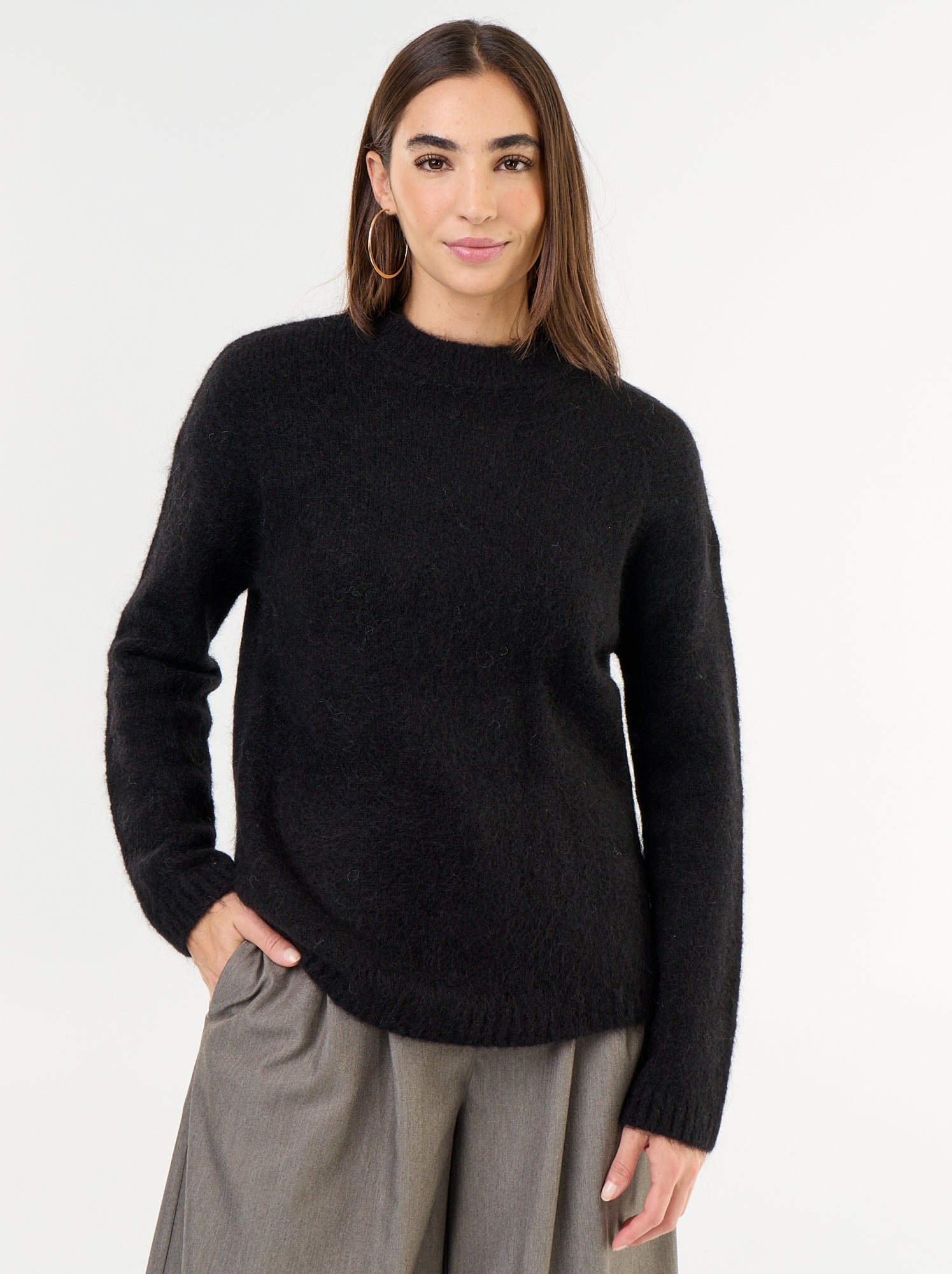 Pull chaud en mohair à col rond - Noir