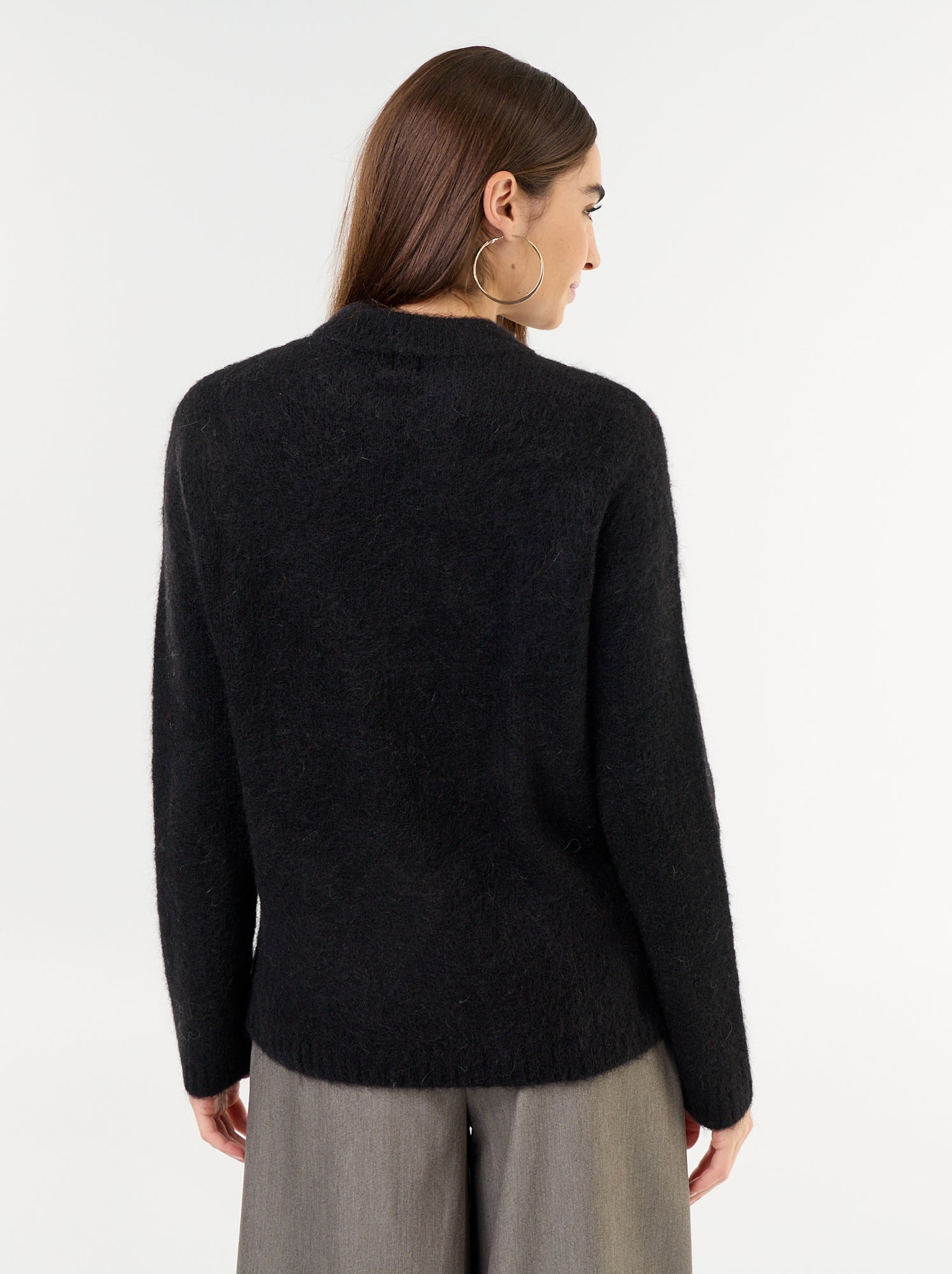 Pull chaud en mohair à col rond - Noir