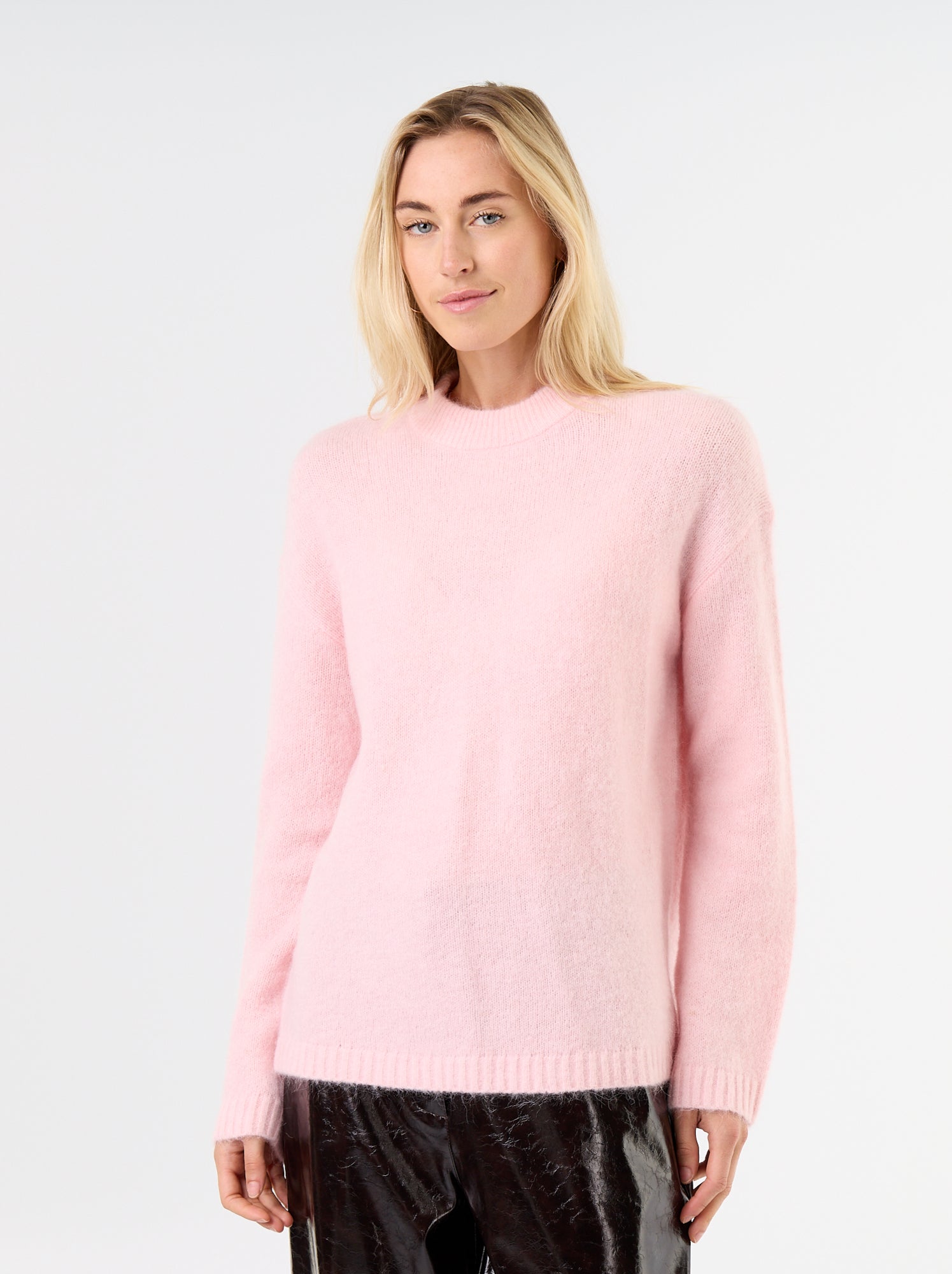 Pull chaud en mohair à col rond - Rose
