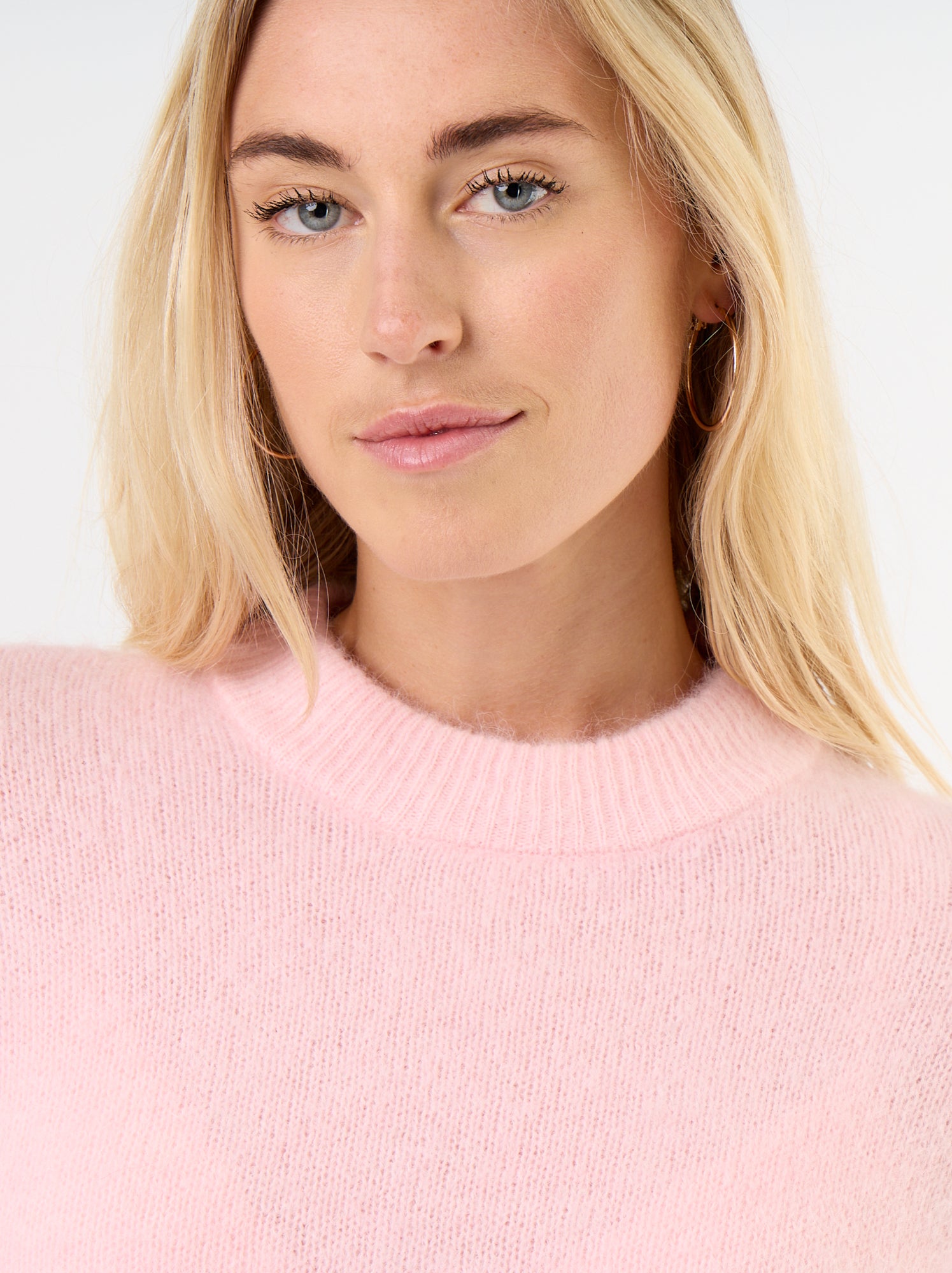 Pull chaud en mohair à col rond - Rose
