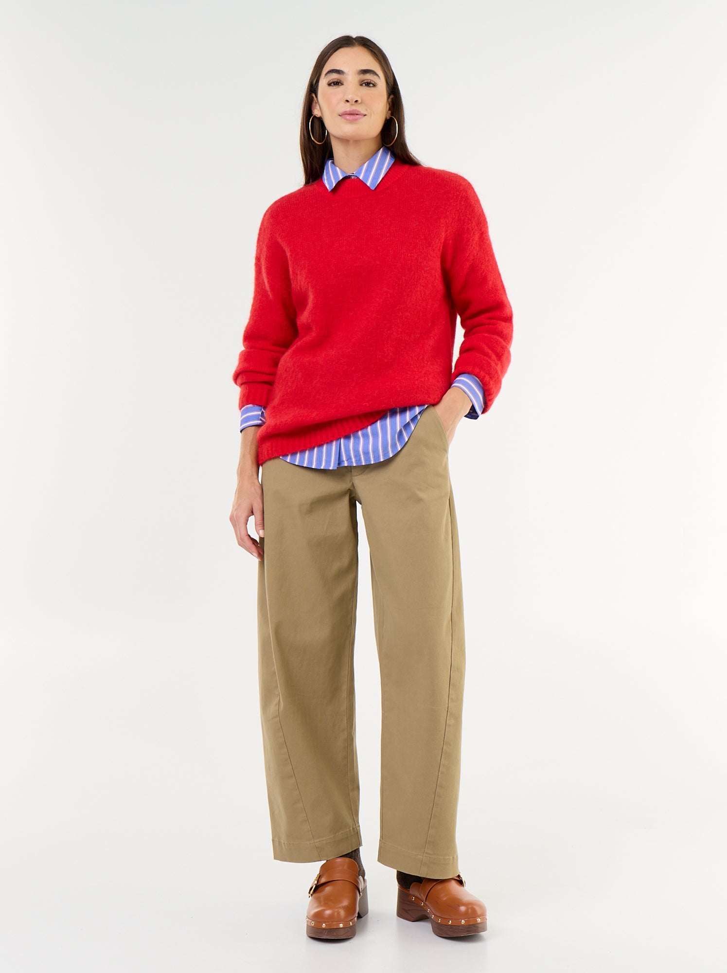 Pull chaud en mohair à col rond - Rouge