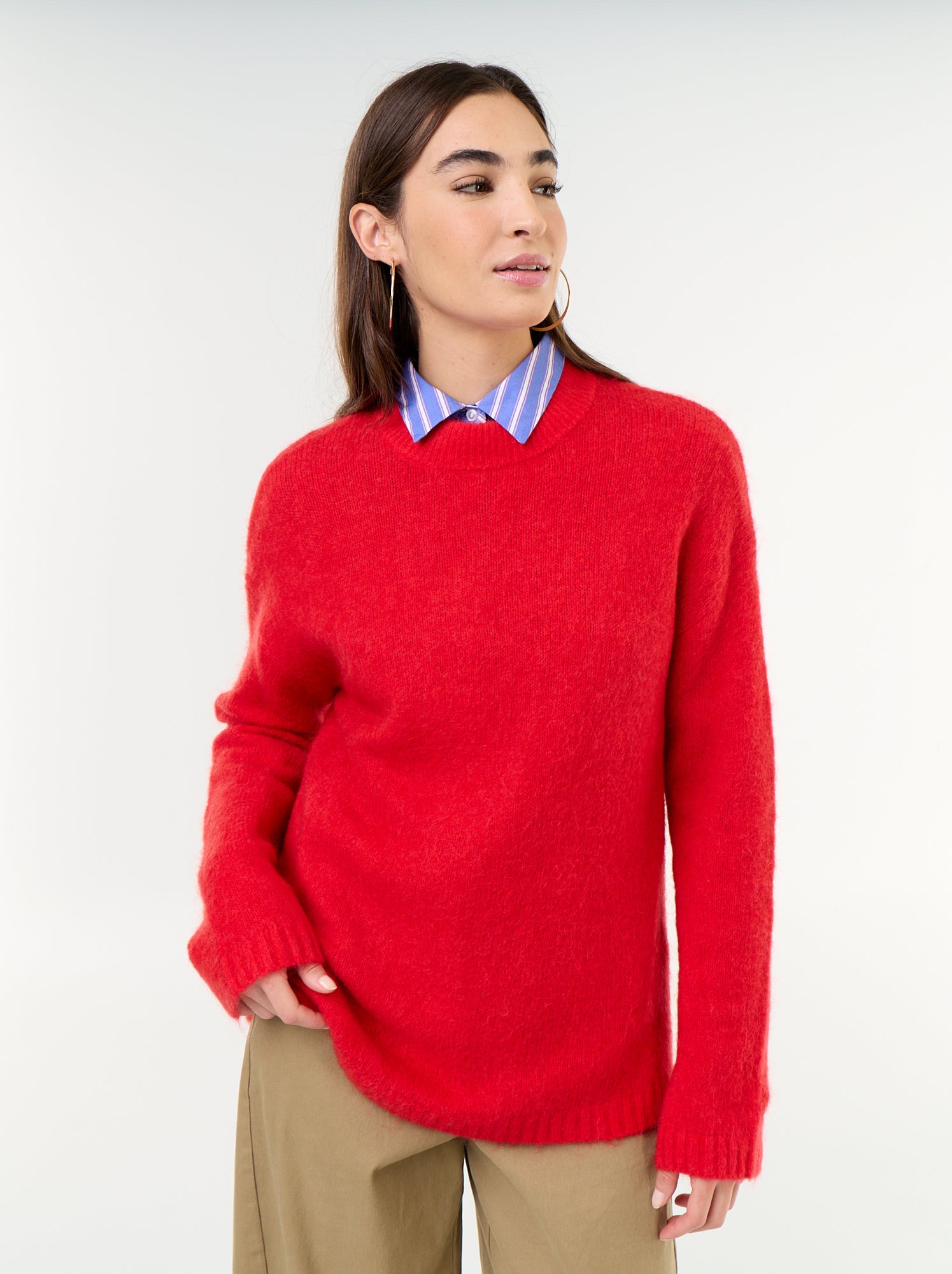 Pull chaud en mohair à col rond - Rouge