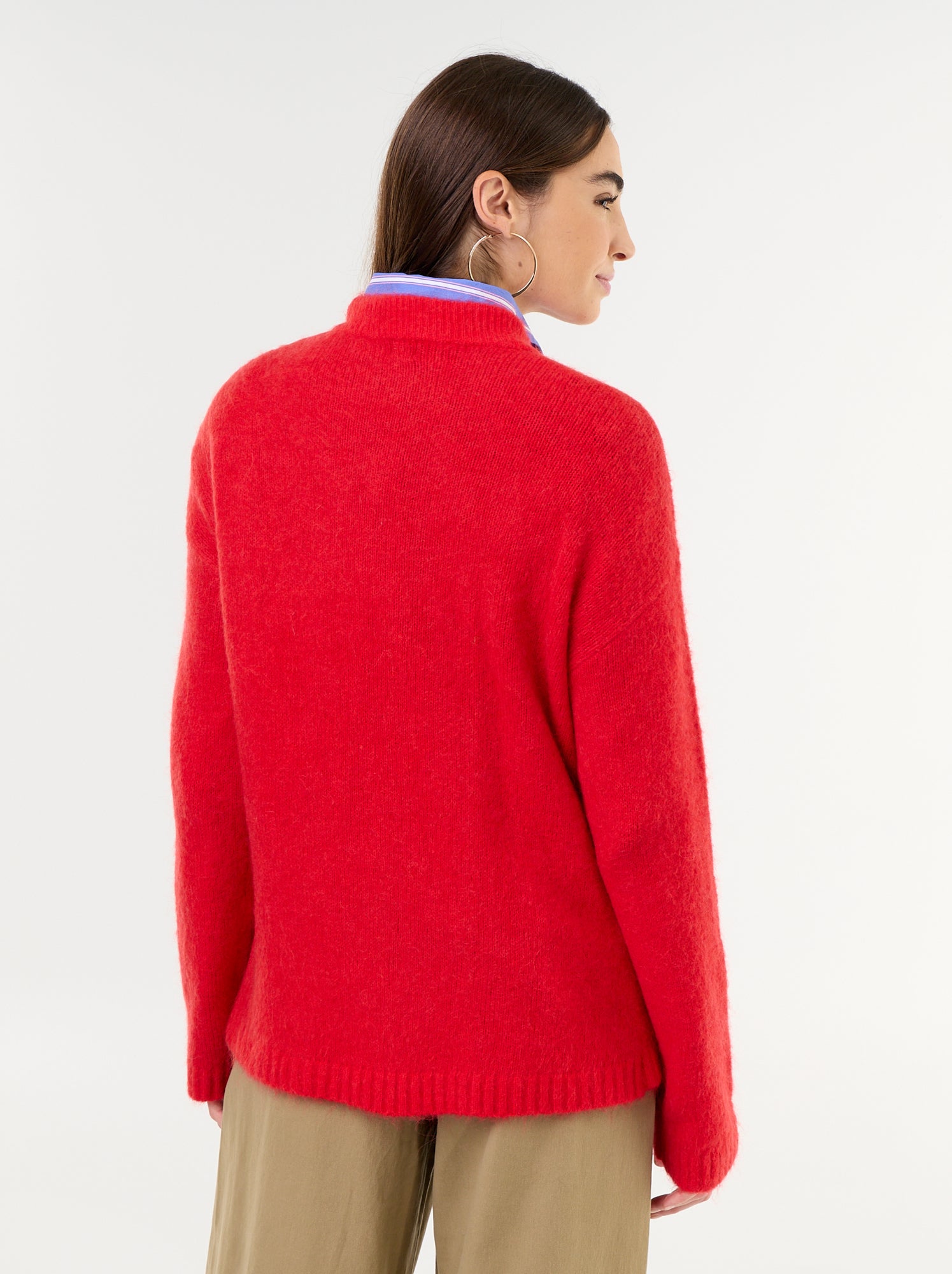 Pull chaud en mohair à col rond - Rouge