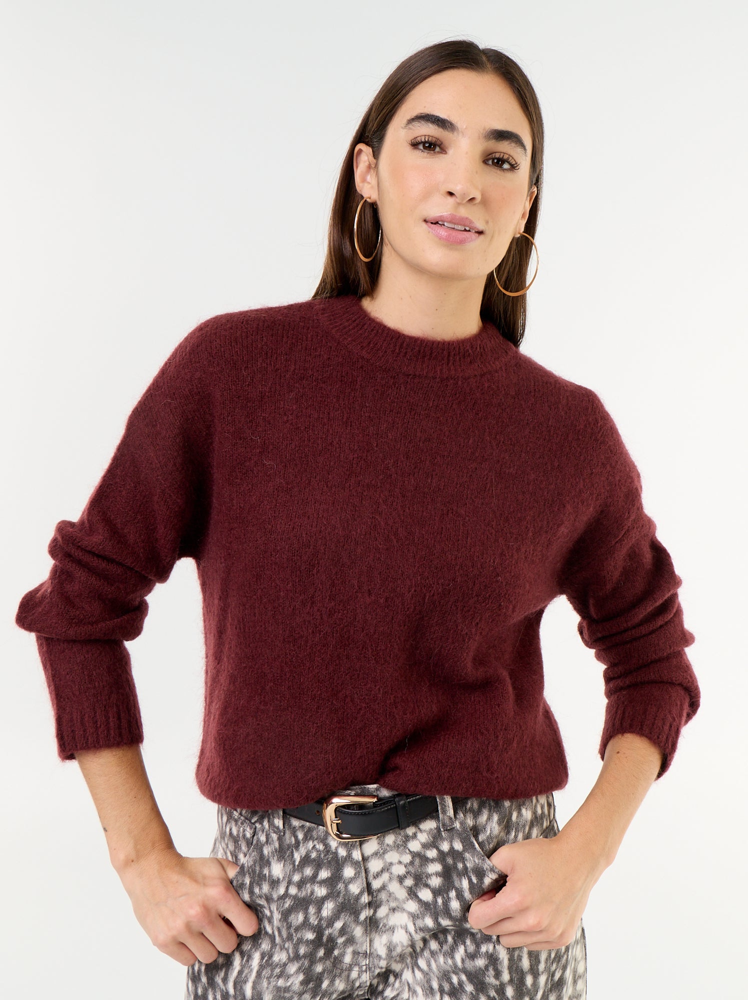 Pull chaud en mohair à col rond - Violet