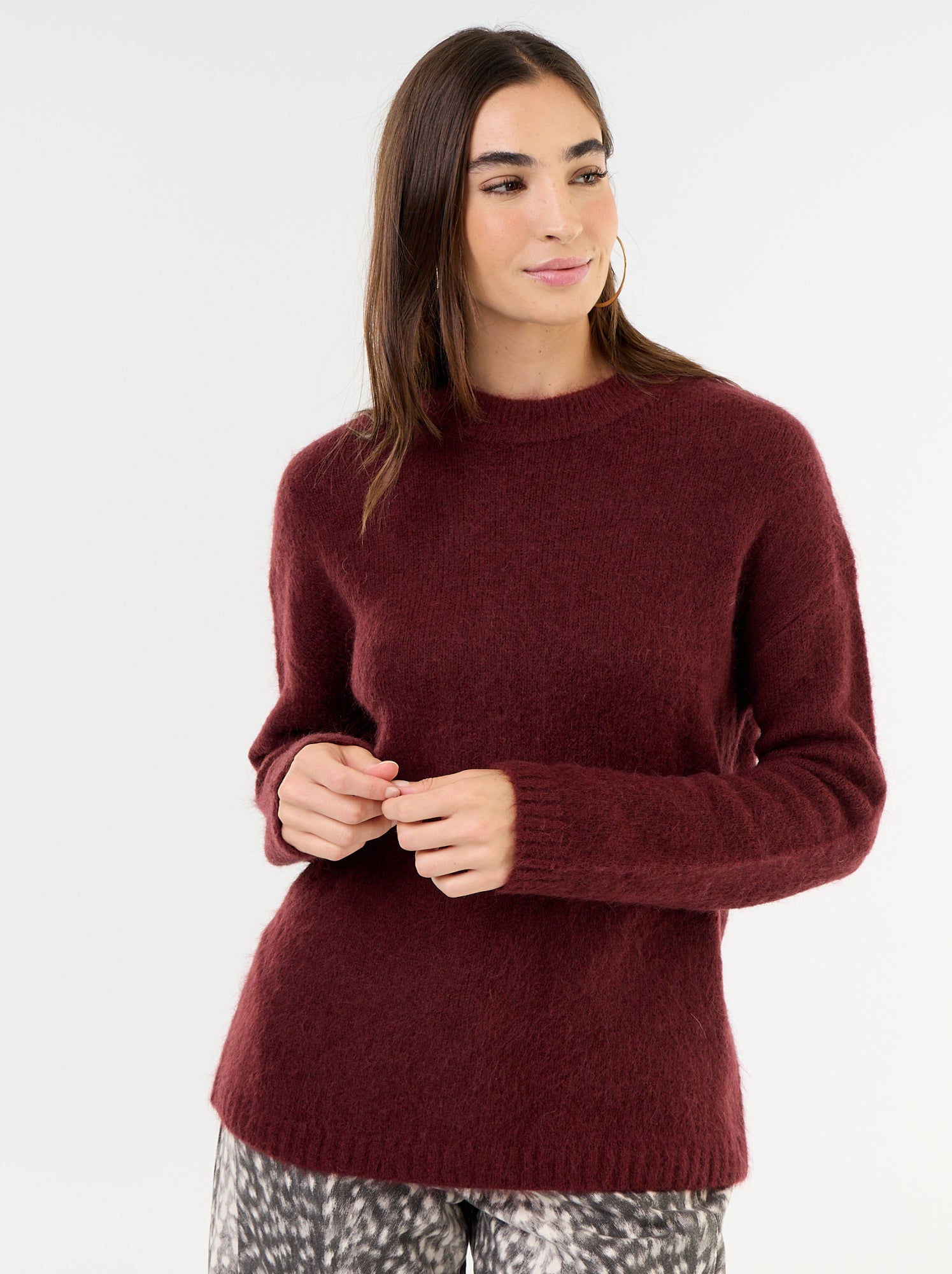 Pull chaud en mohair à col rond - Violet