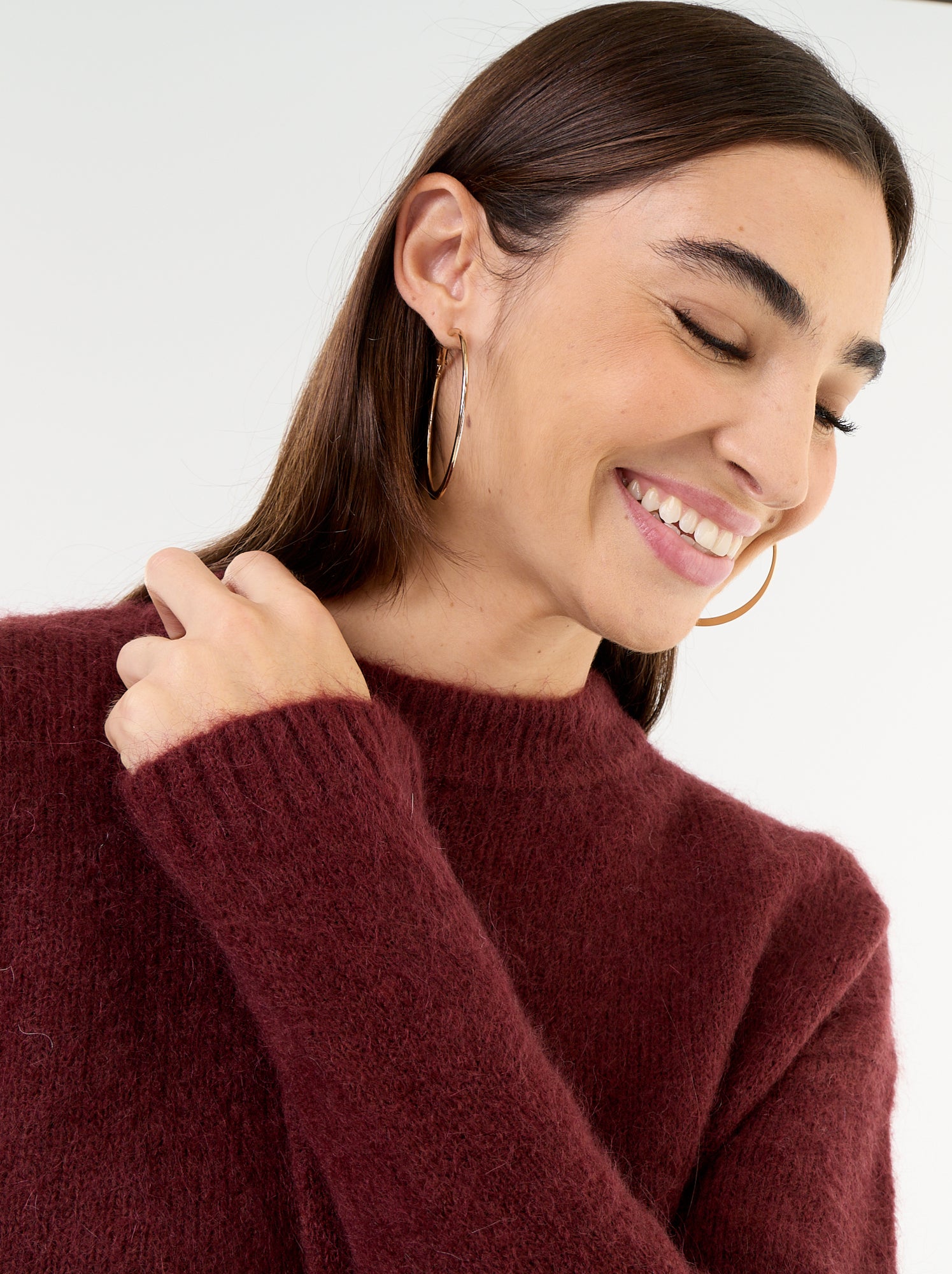 Pull chaud en mohair à col rond - Violet