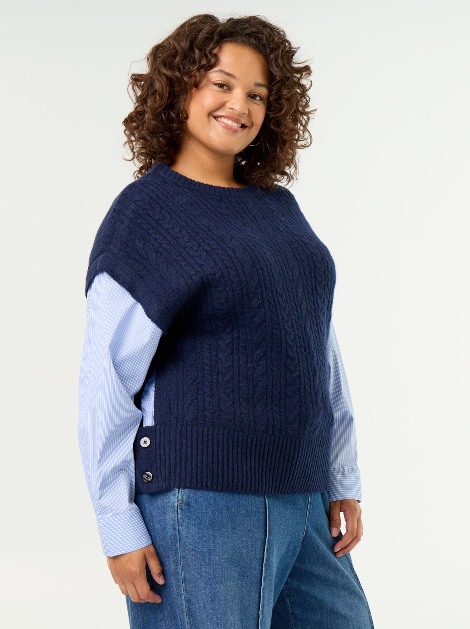 Pull chemise 2-en-1 - Bleu