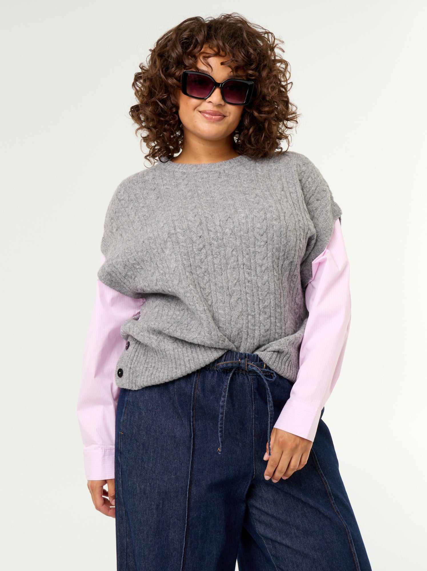 Pull chemise 2-en-1 - Gris