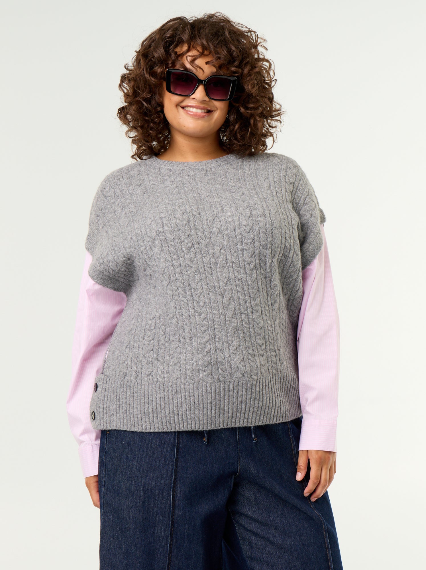 Pull chemise 2-en-1 - Gris