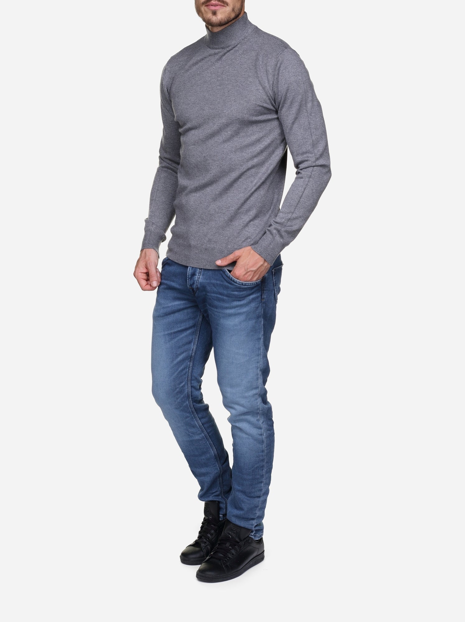 Pull col cheminée - Kenzarro - Gris clair