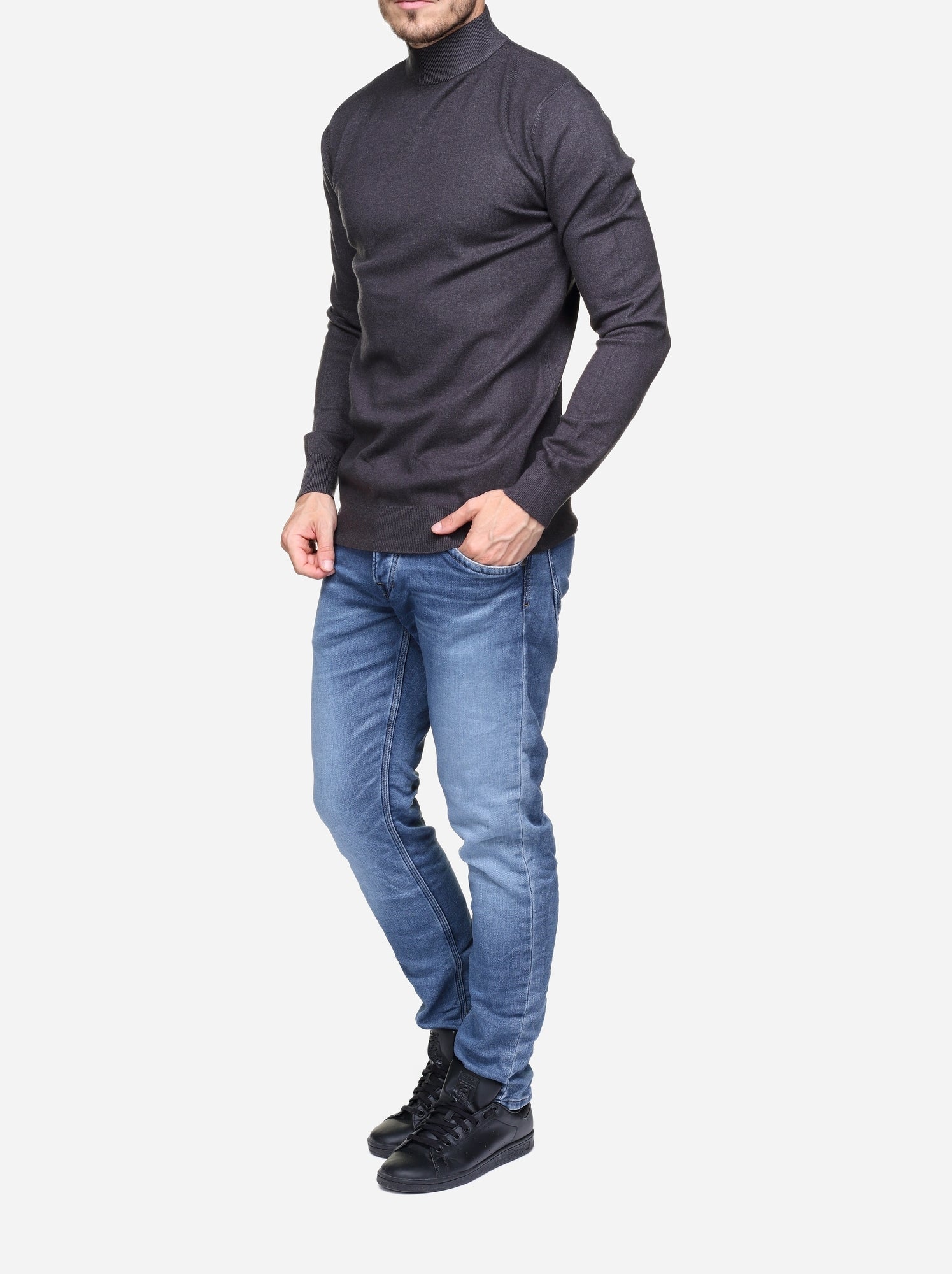 Pull col cheminée - Kenzarro - Gris foncé