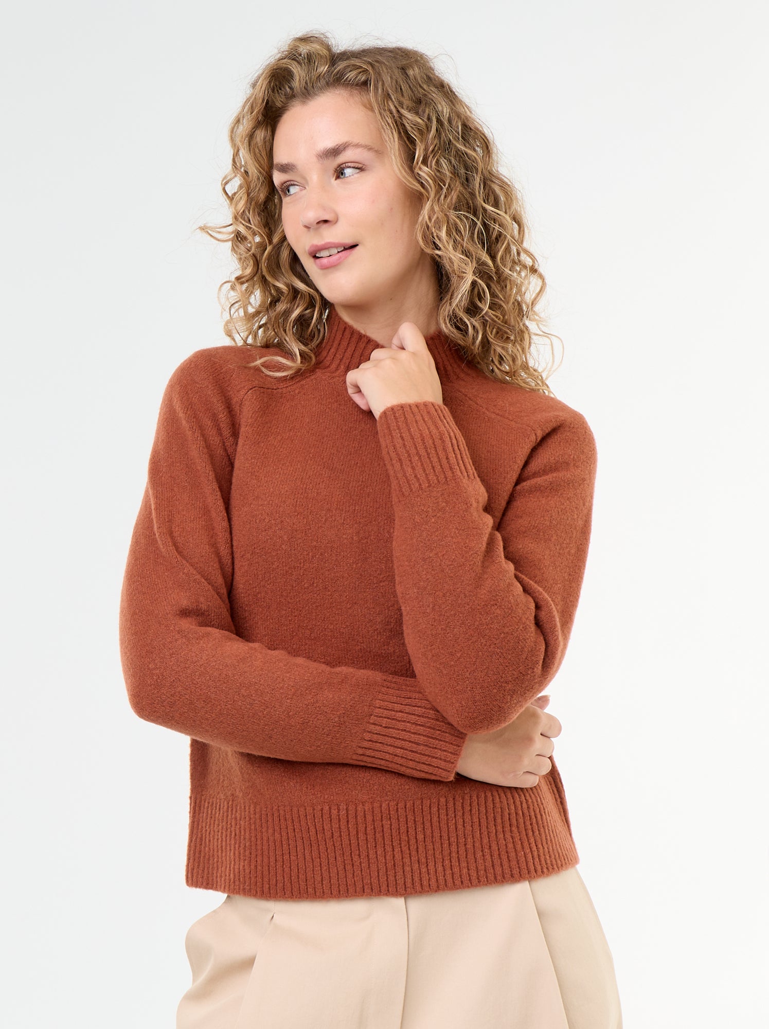 Pull col montant en rib - Orange