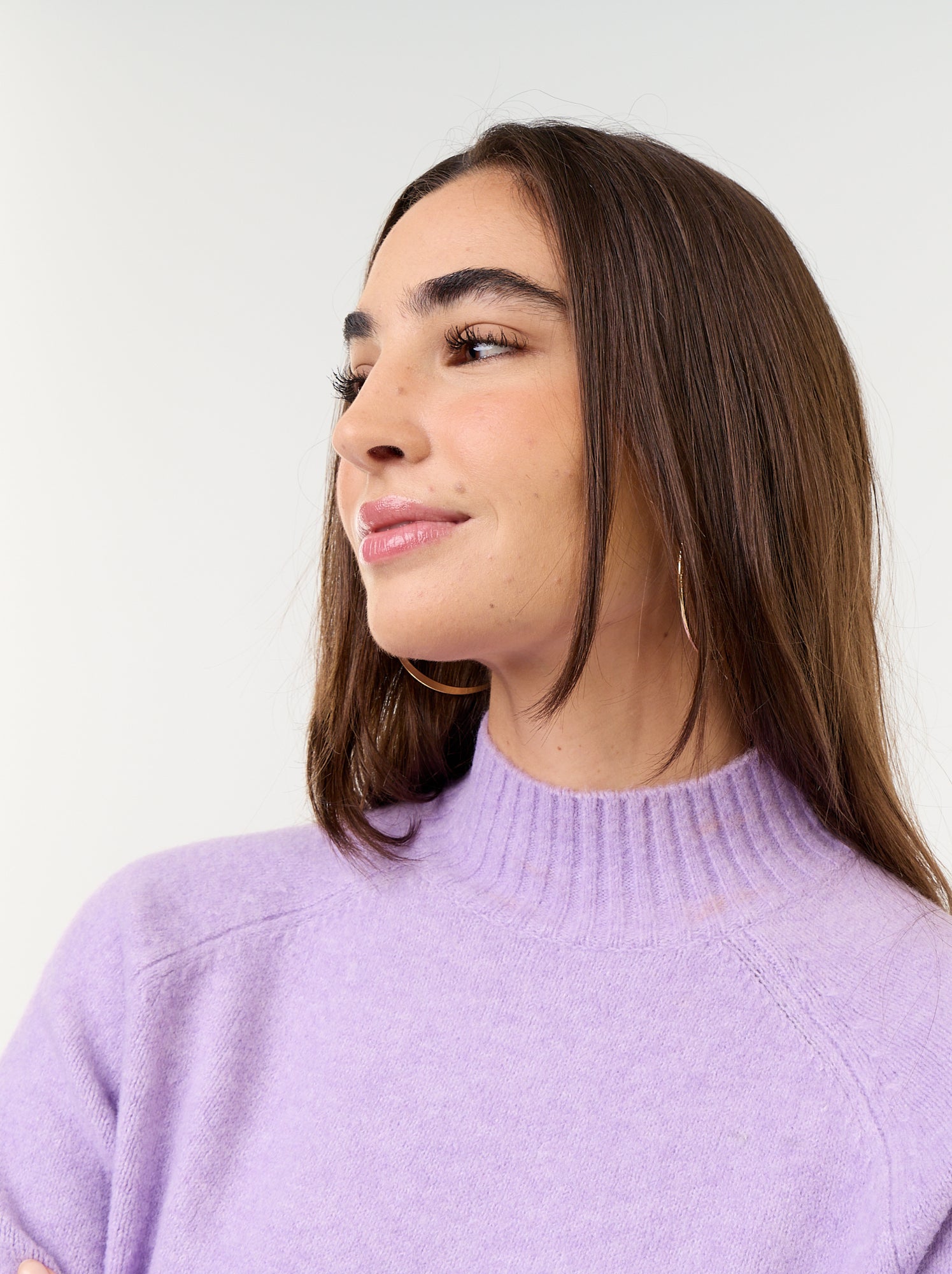 Pull col montant en rib - Violet