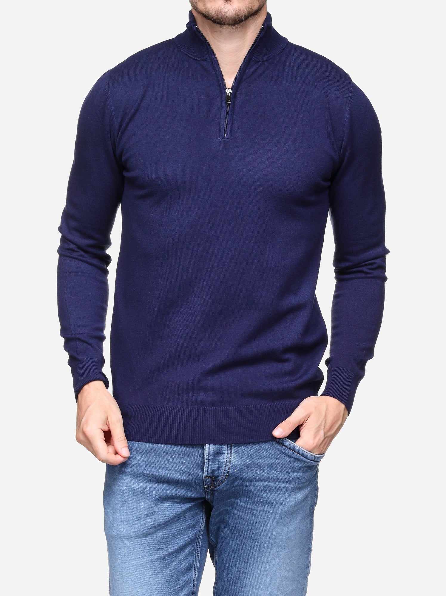 Pull col montant zippé - Kenzarro - Bleu
