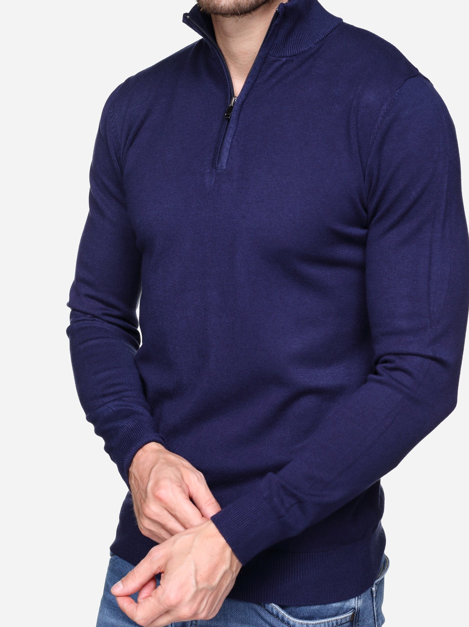 Pull col montant zippé - Kenzarro - Bleu