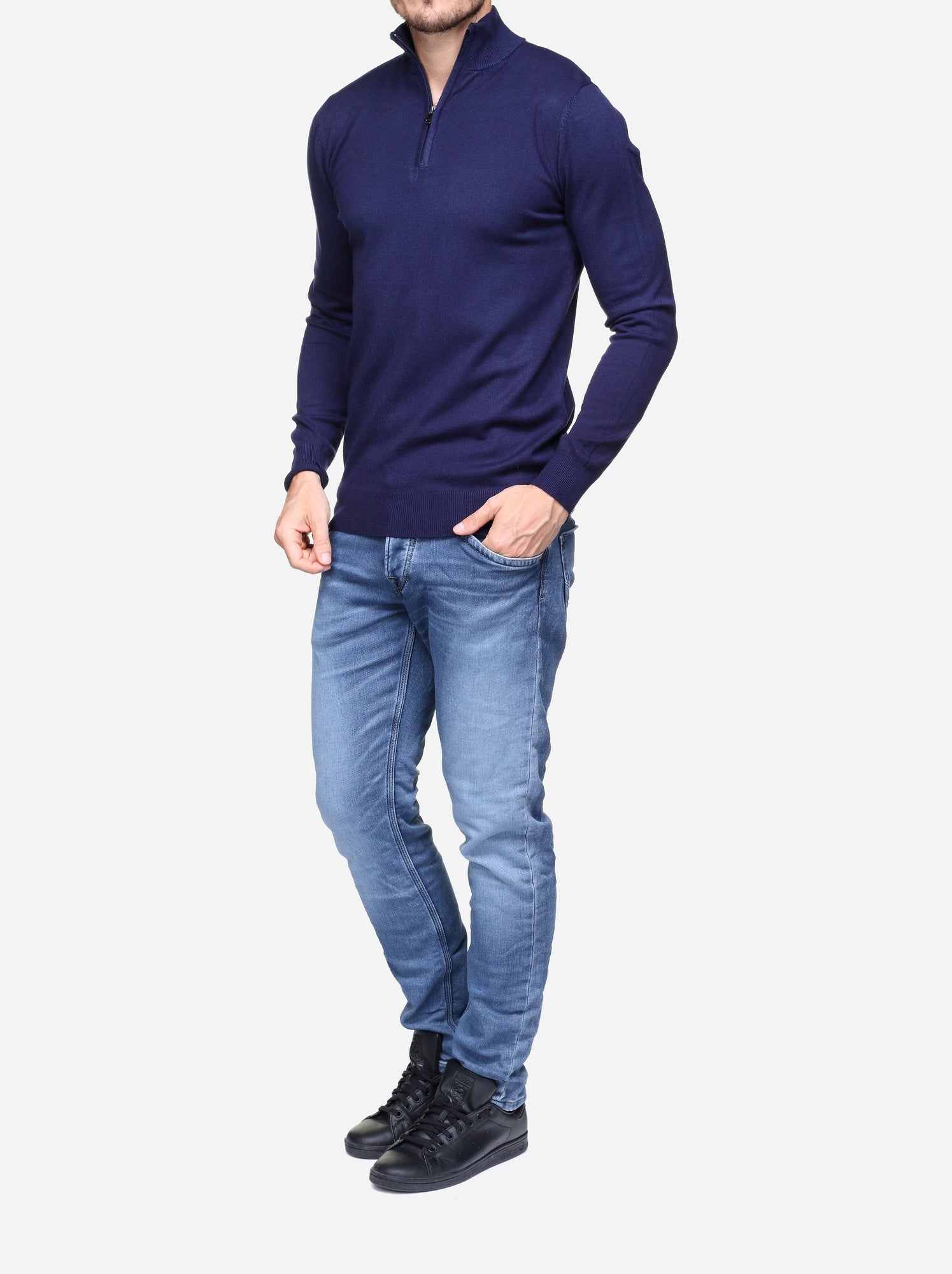 Pull col montant zippé - Kenzarro - Bleu