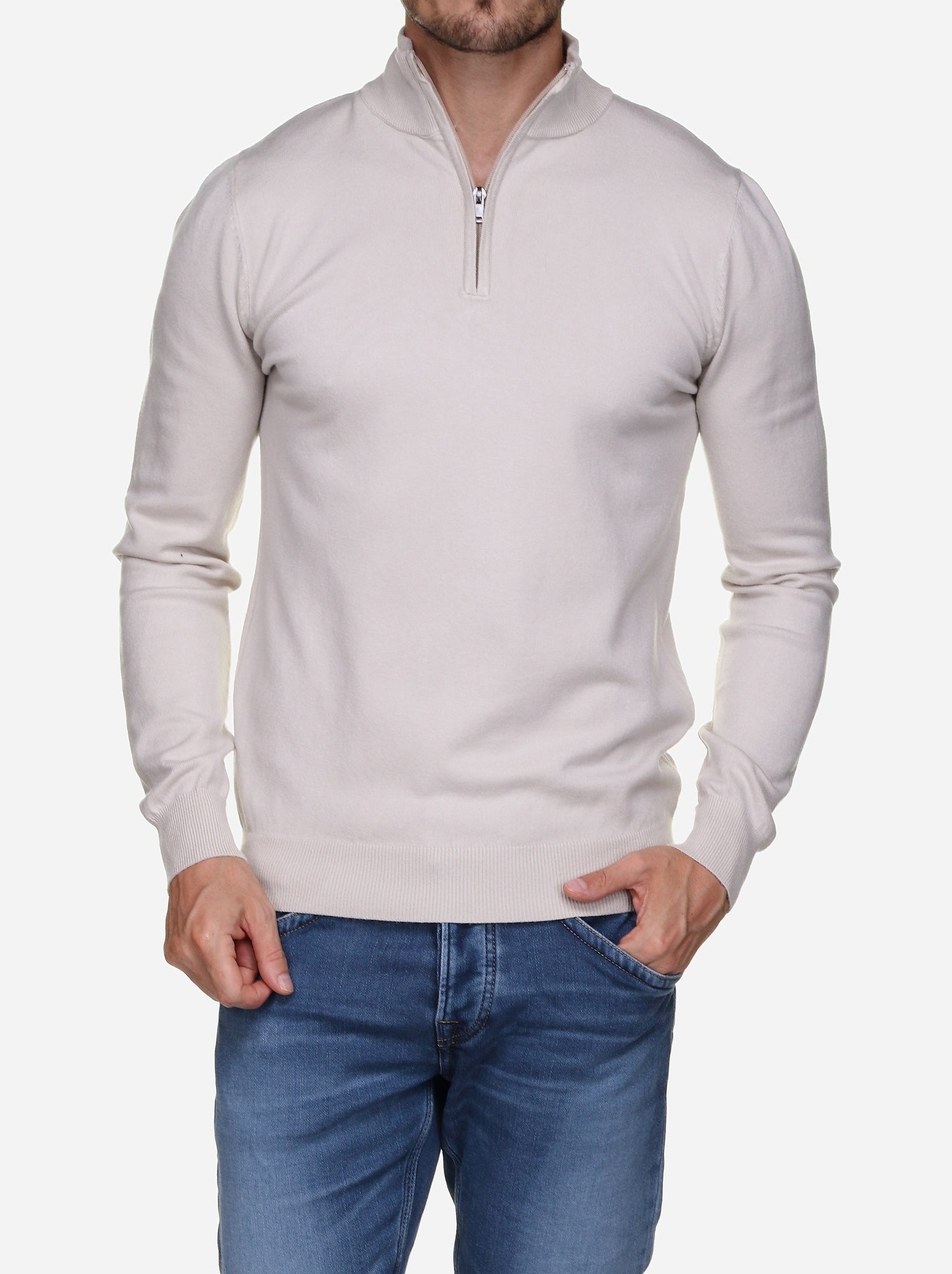 Pull col montant zippé - Kenzarro - Crème
