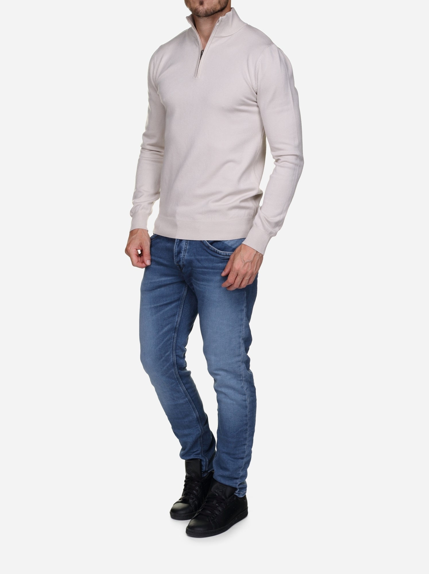 Pull col montant zippé - Kenzarro - Crème