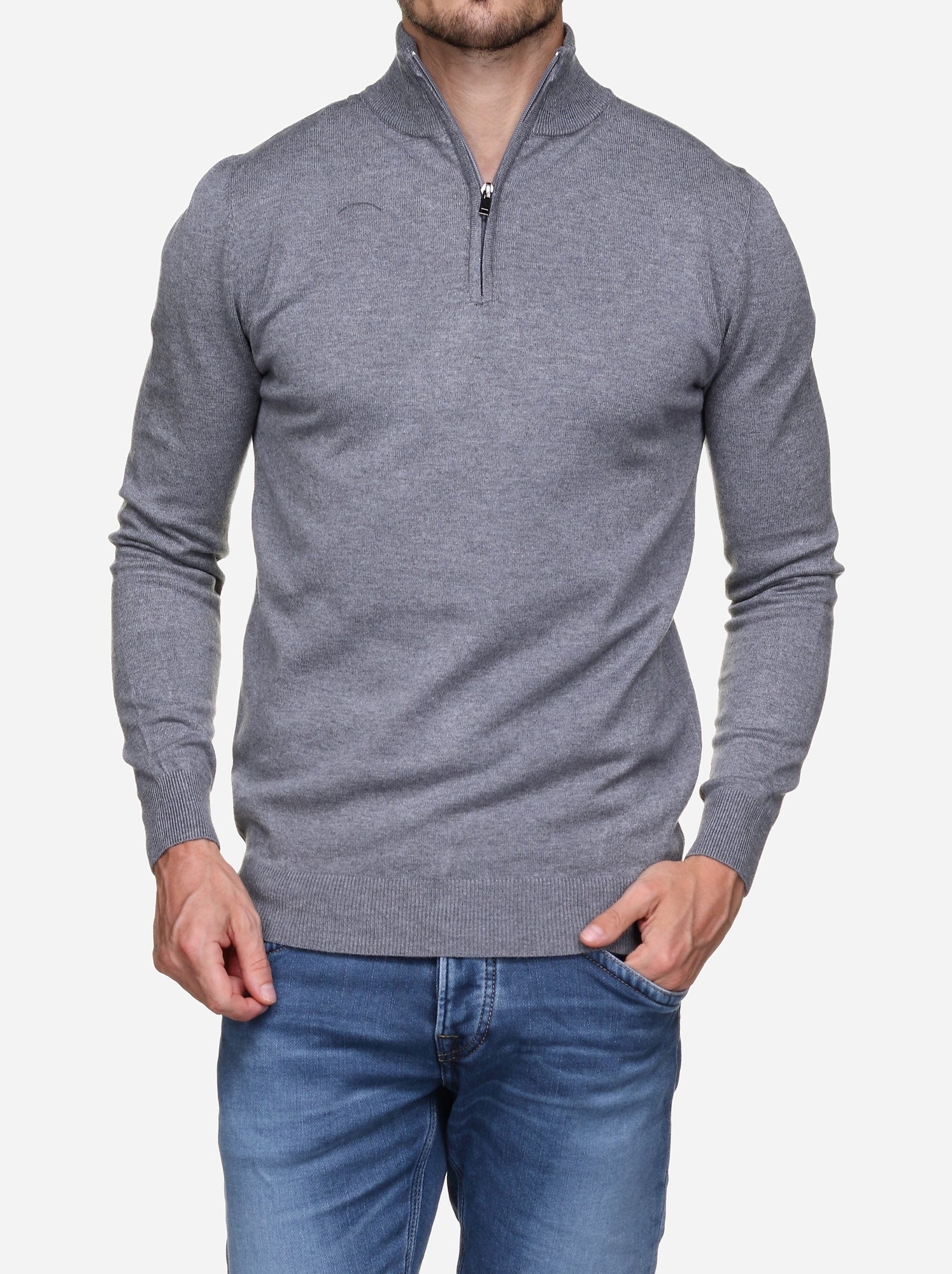 Pull col montant zippé - Kenzarro - Gris clair