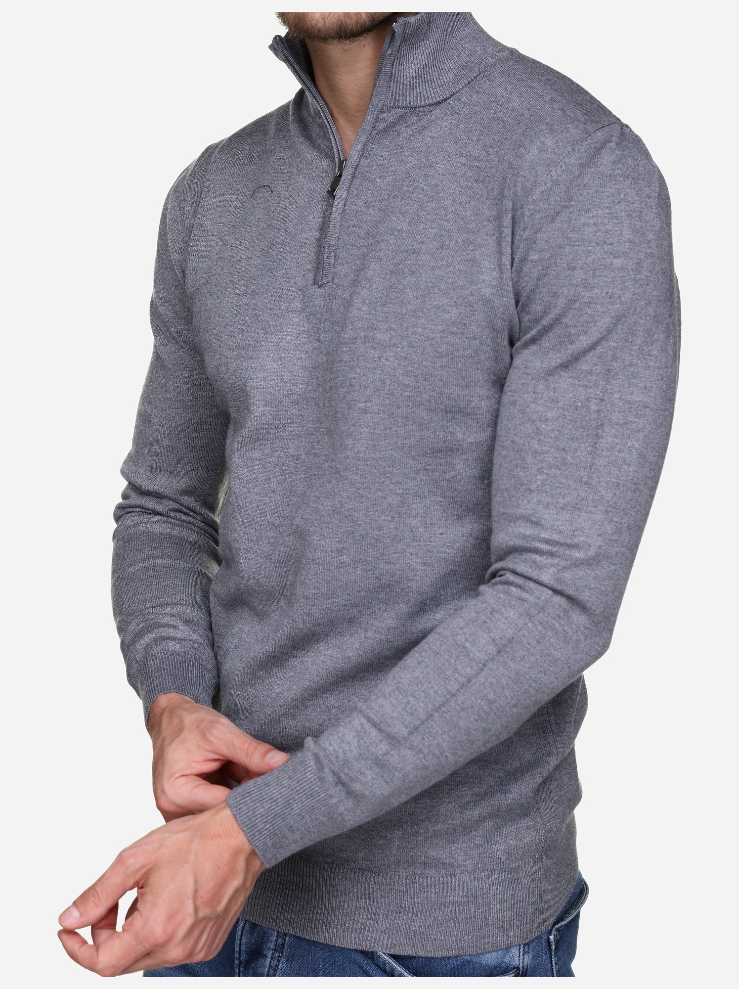 Pull col montant zippé - Kenzarro - Gris clair