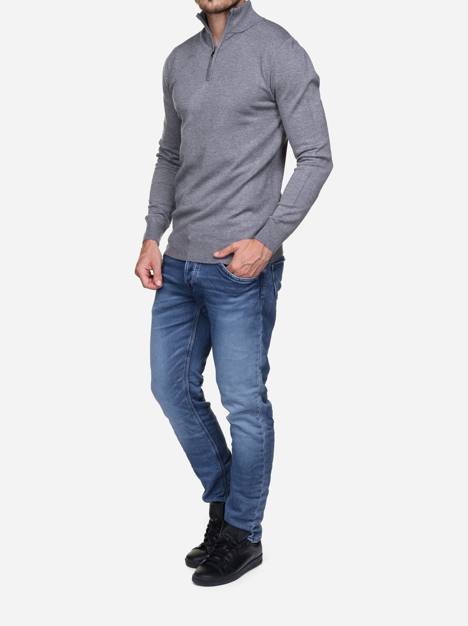 Pull col montant zippé - Kenzarro - Gris clair