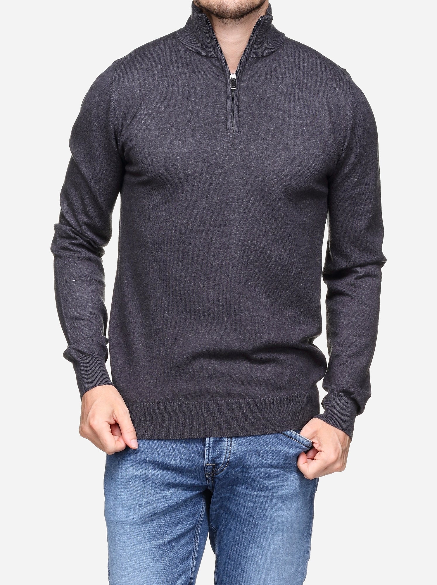 Pull col montant zippé - Kenzarro - Gris foncé