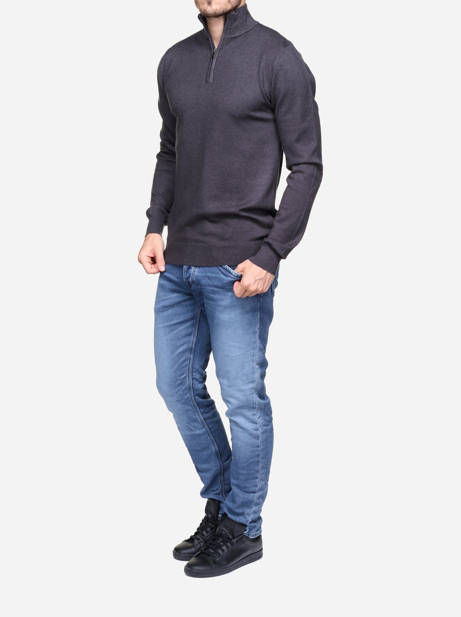 Pull col montant zippé - Kenzarro - Gris foncé