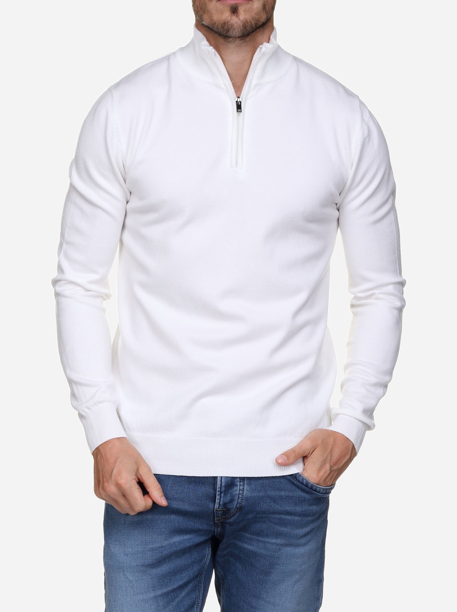 Pull col montant zippé - Kenzarro - Blanc