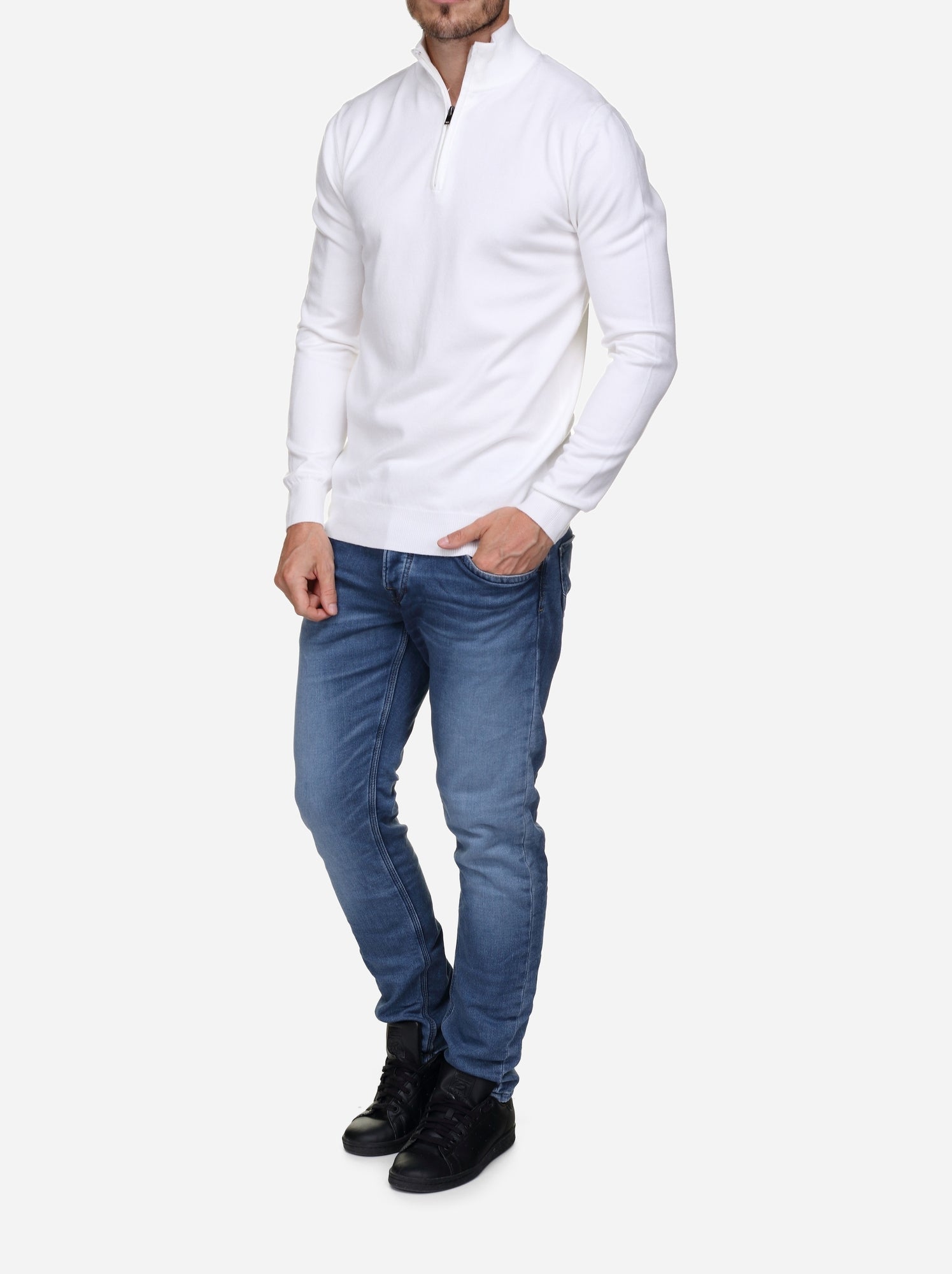 Pull col montant zippé - Kenzarro - Blanc