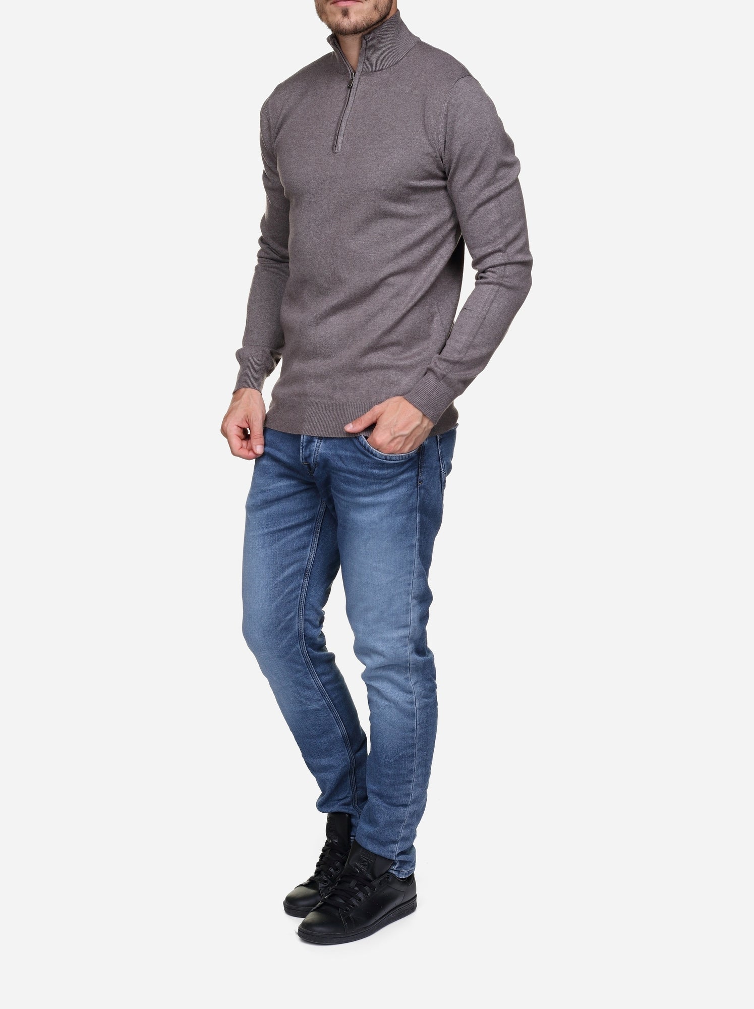 Pull col montant zippé - Kenzarro - Marron