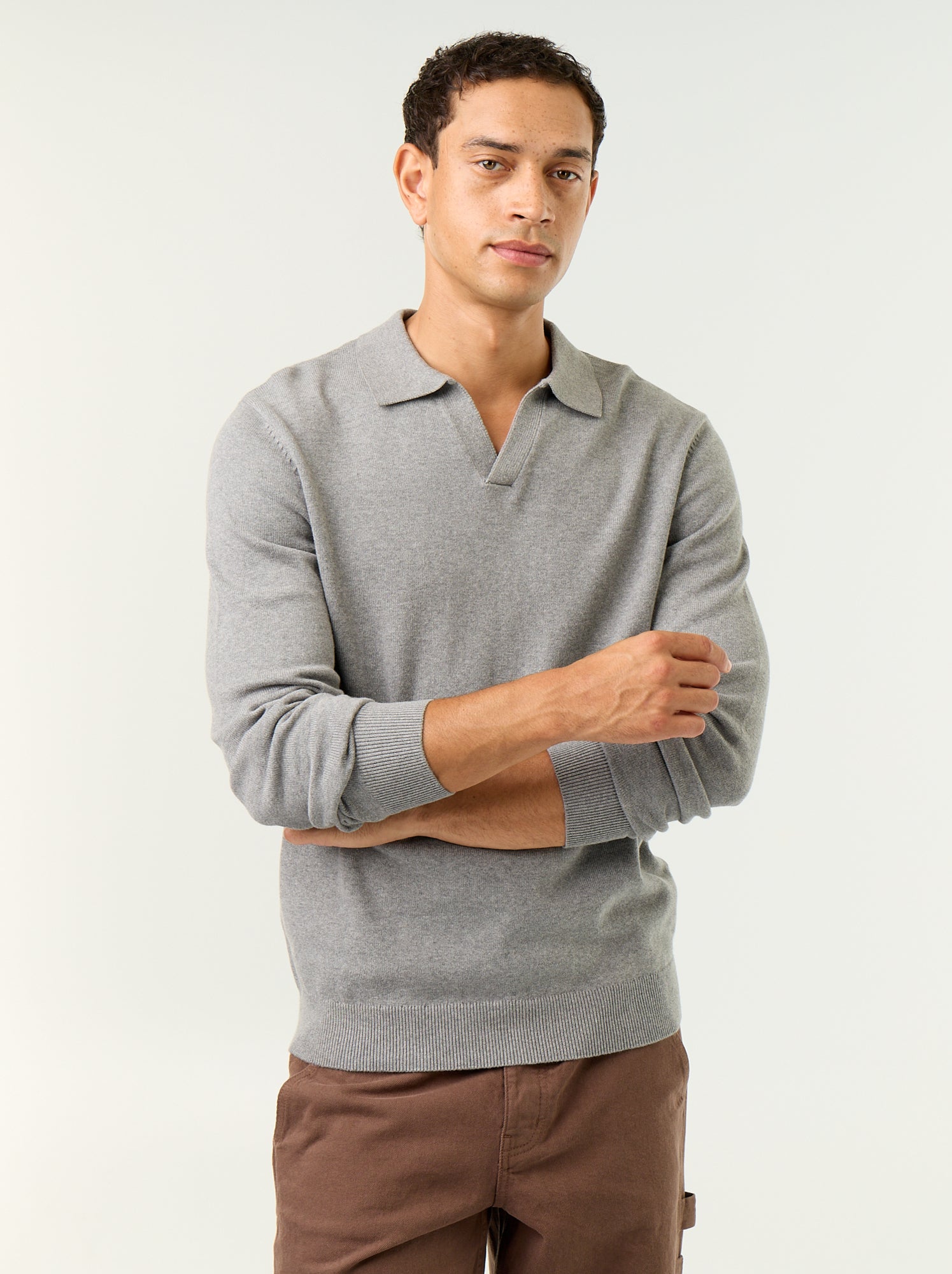 Pull col polo à manches longues - Gris