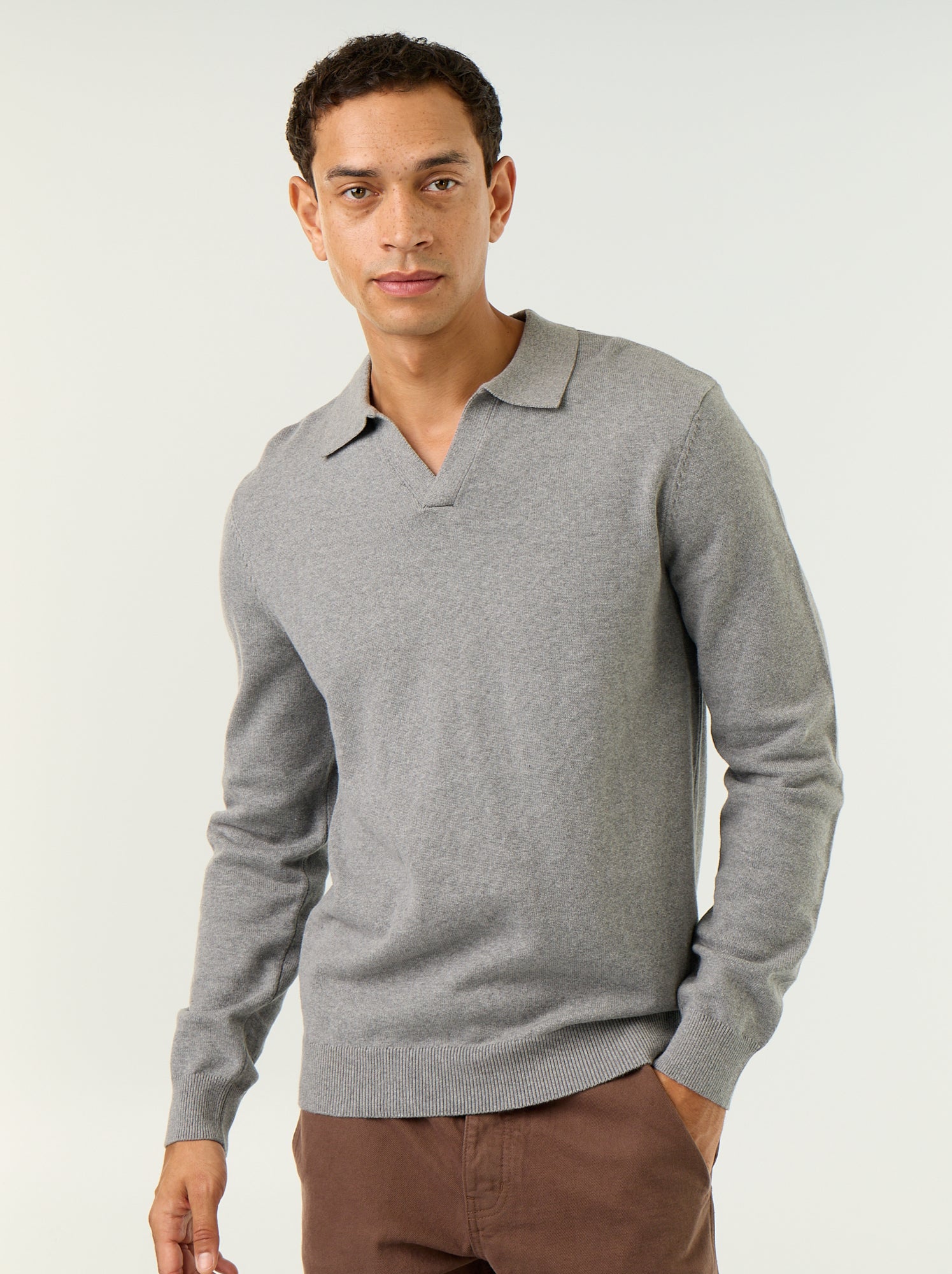 Pull col polo à manches longues - Gris