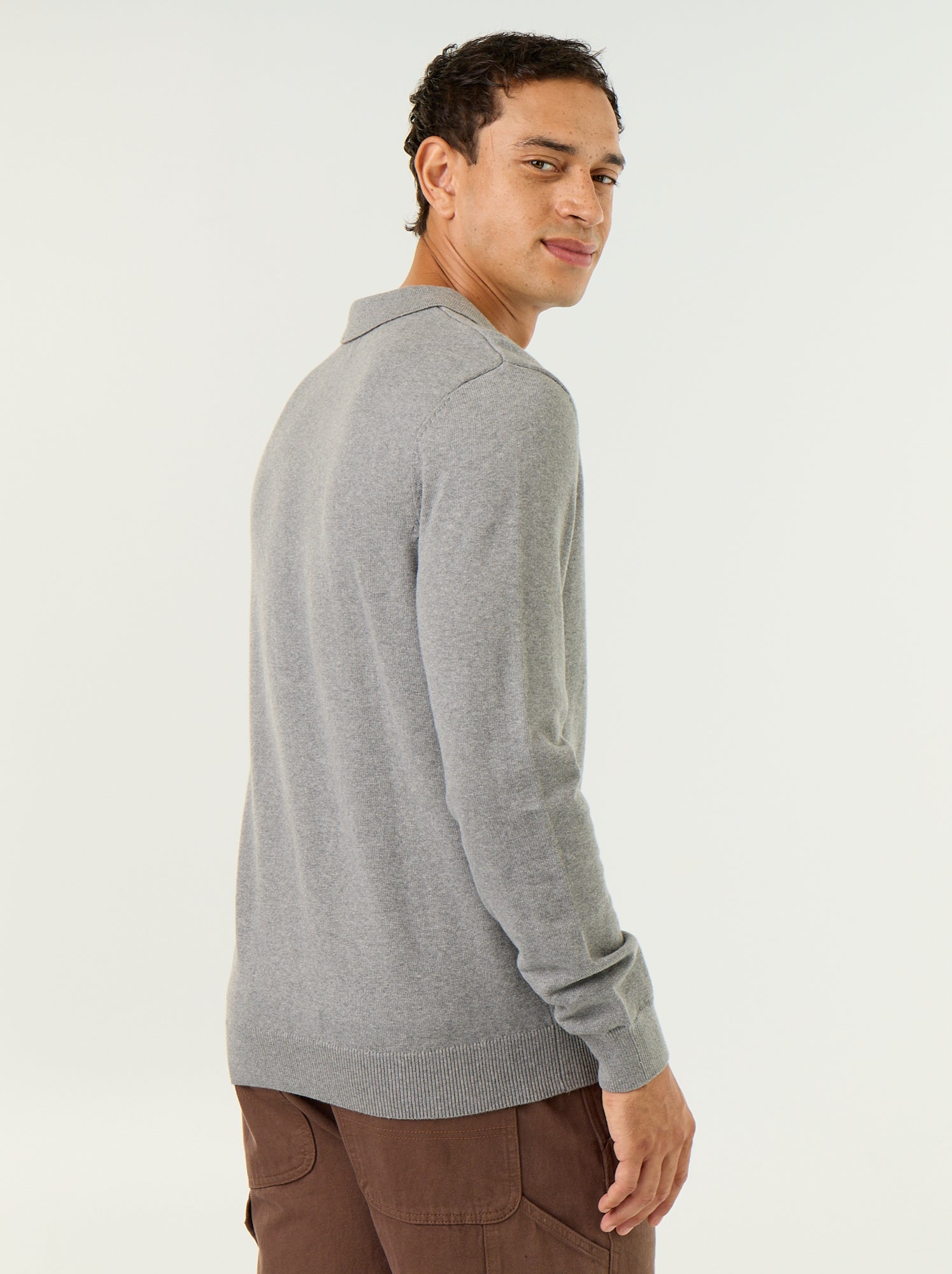 Pull col polo à manches longues - Gris