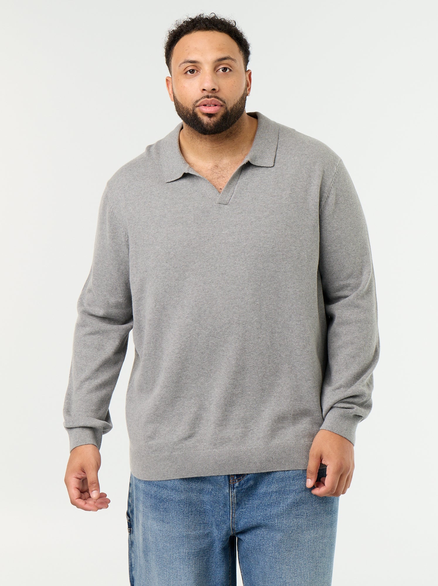 Pull col polo à manches longues - Gris