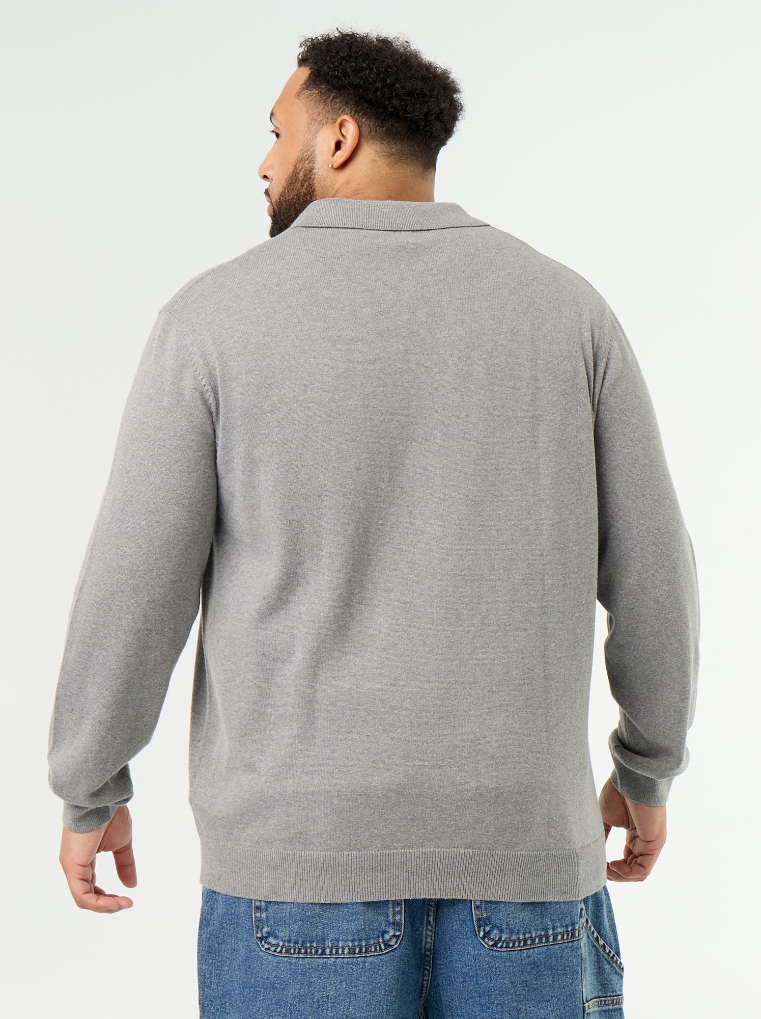 Pull col polo à manches longues - Gris