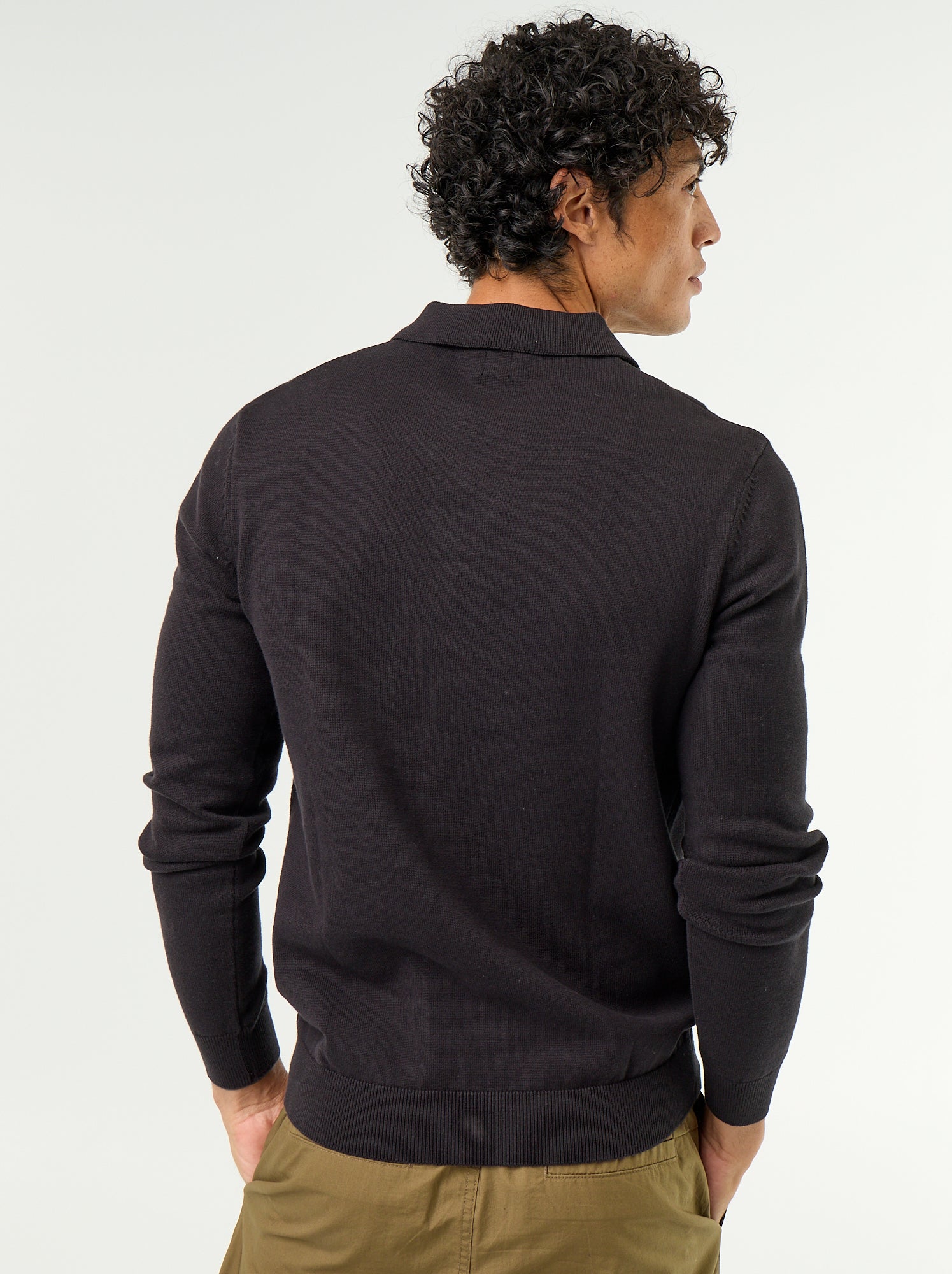 Pull col polo à manches longues - Noir