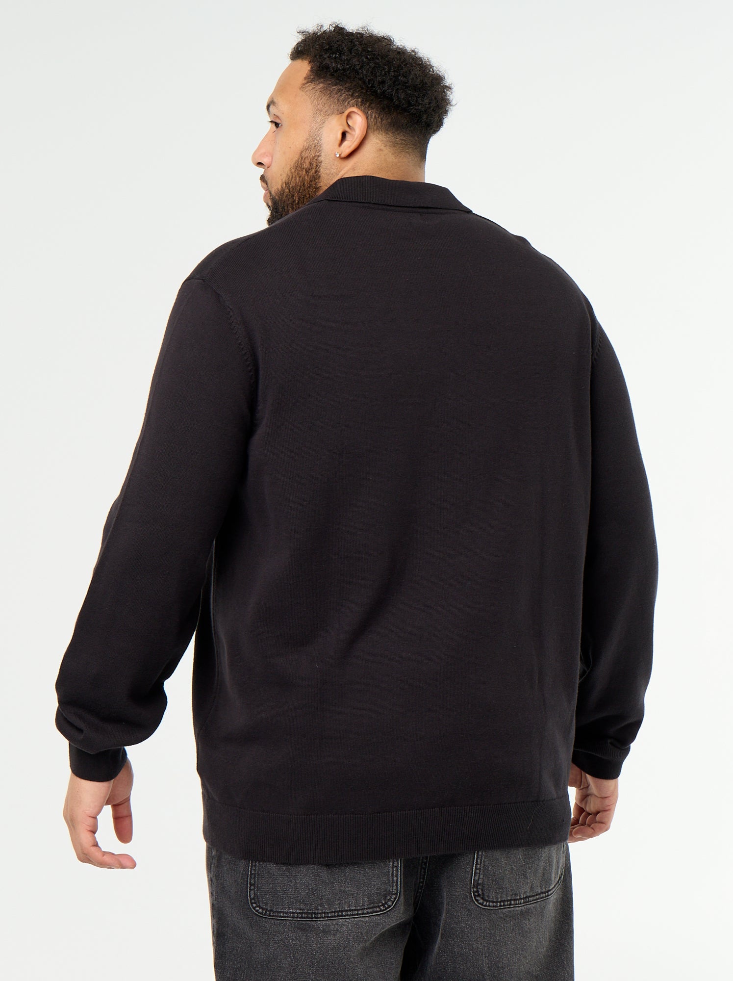 Pull col polo à manches longues - Noir