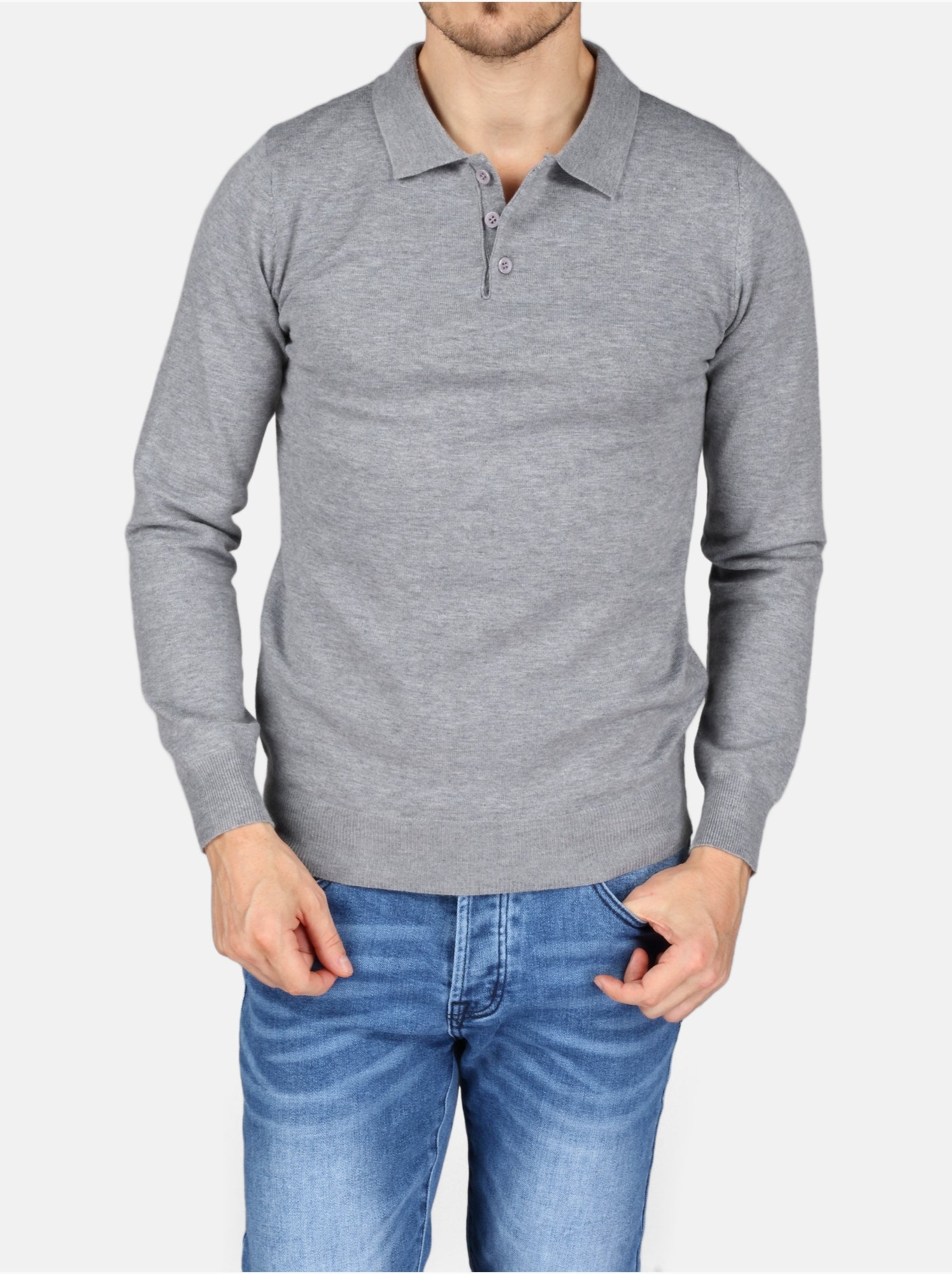 Pull col polo - Kenzarro - Gris clair