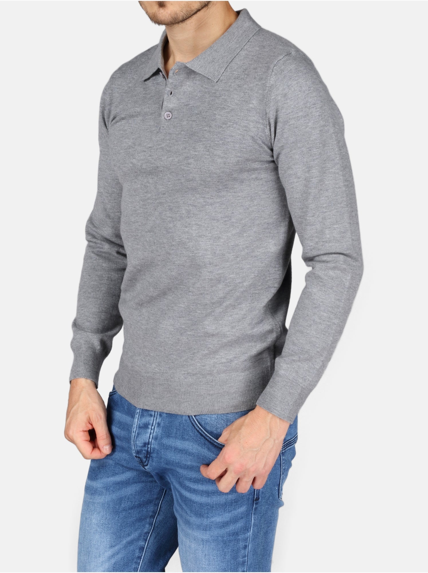 Pull col polo - Kenzarro - Gris clair