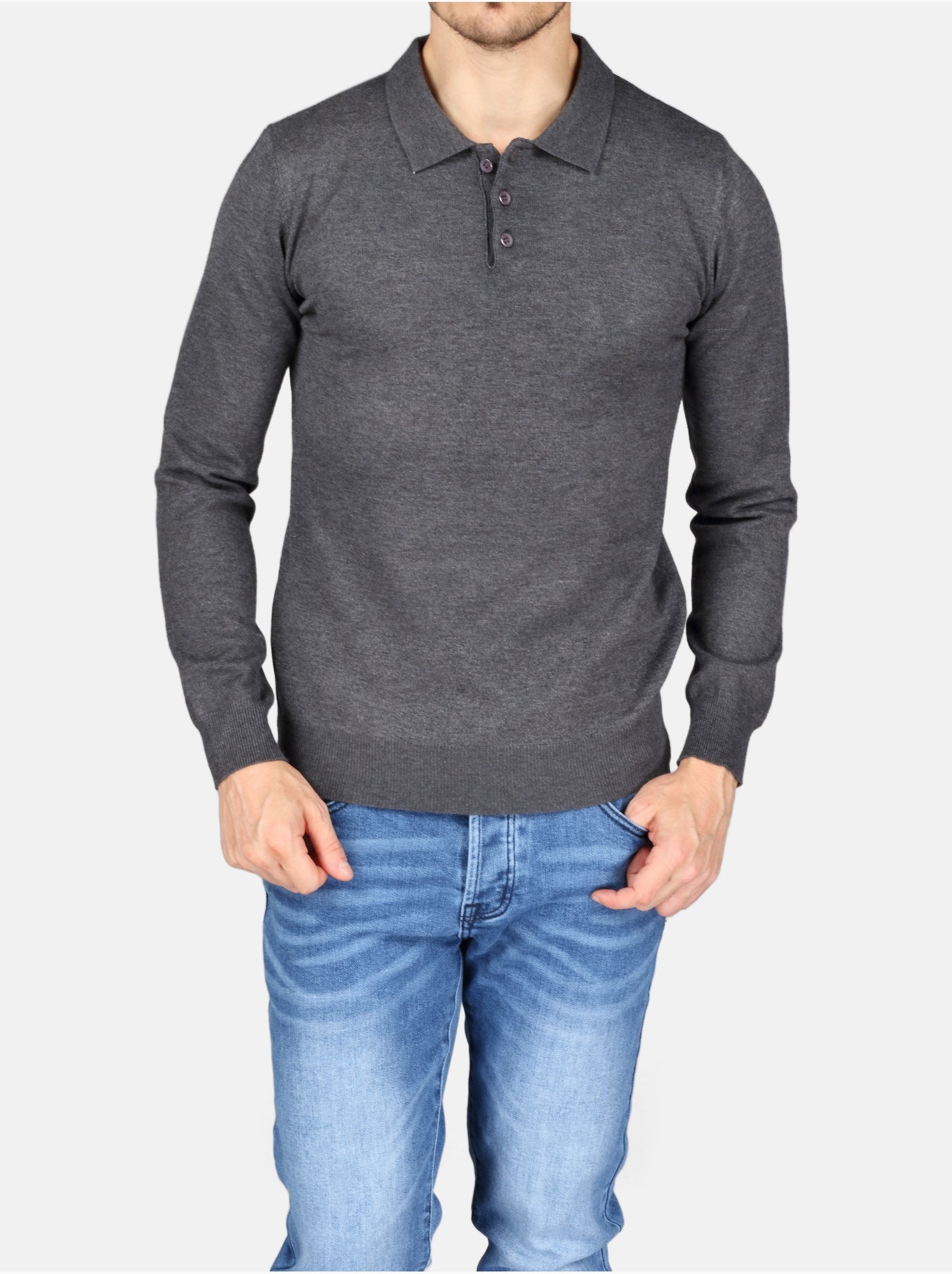 Pull col polo - Kenzarro - Gris foncé