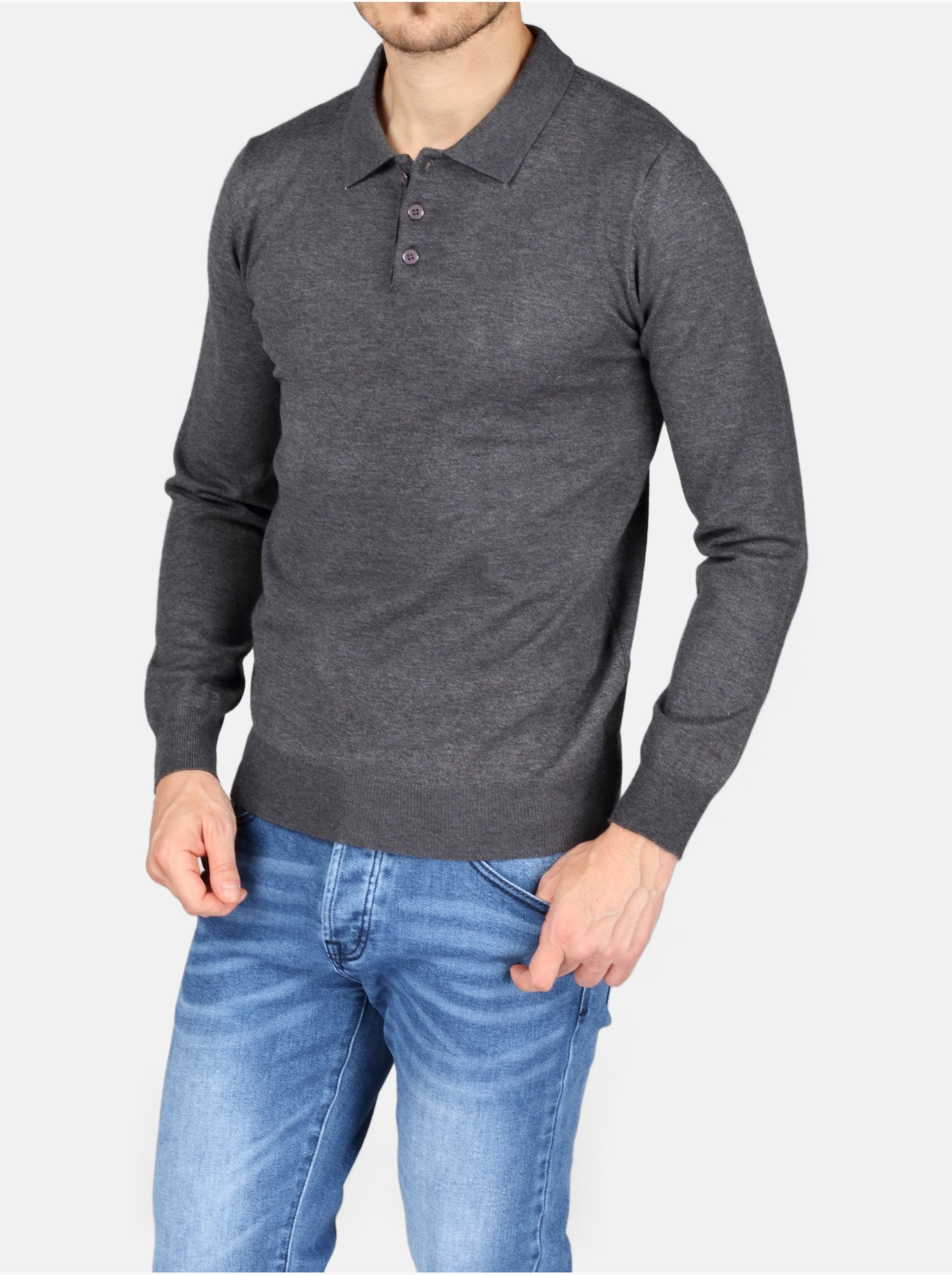 Pull col polo - Kenzarro - Gris foncé