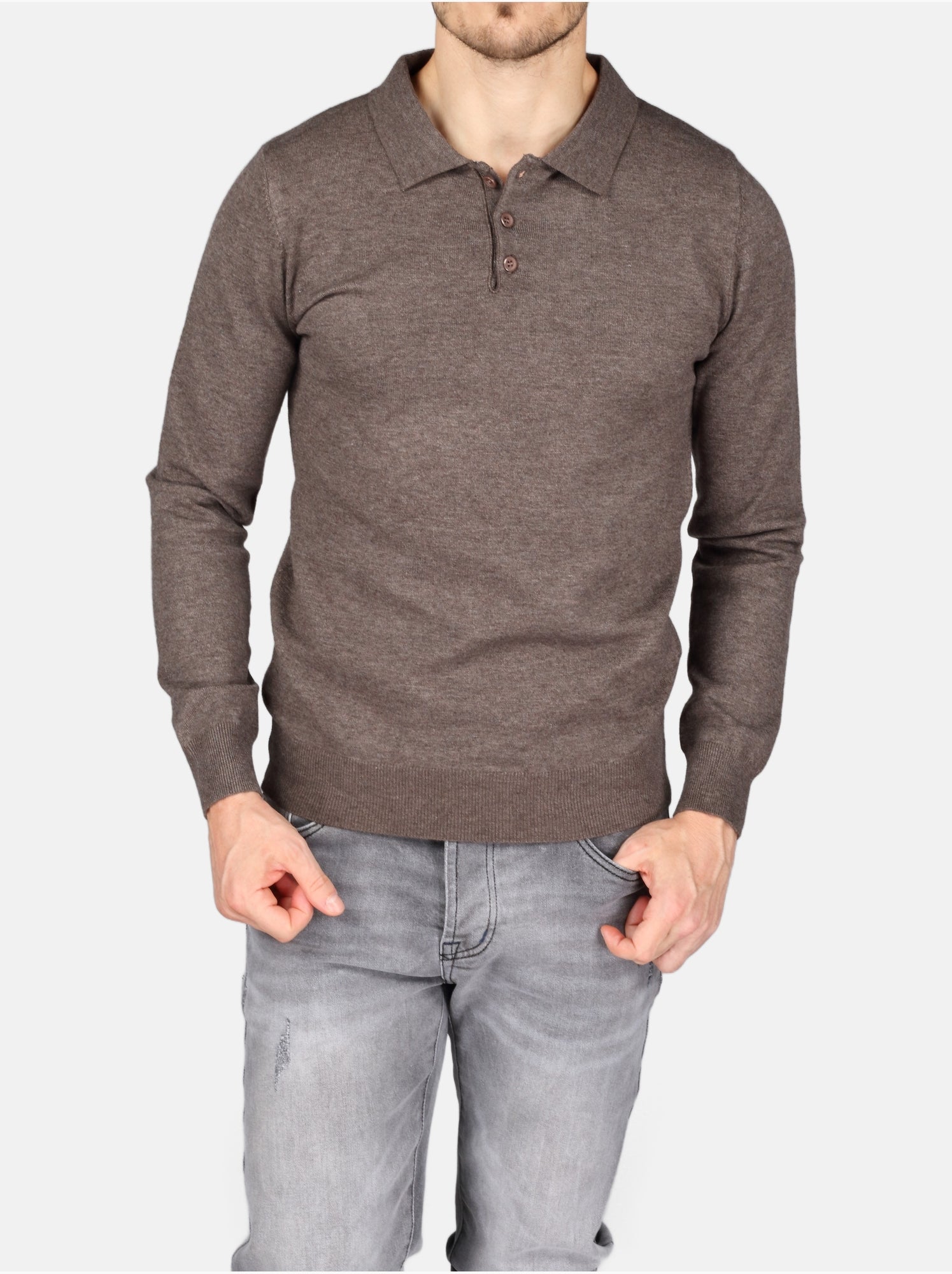 Pull col polo - Kenzarro - Marron