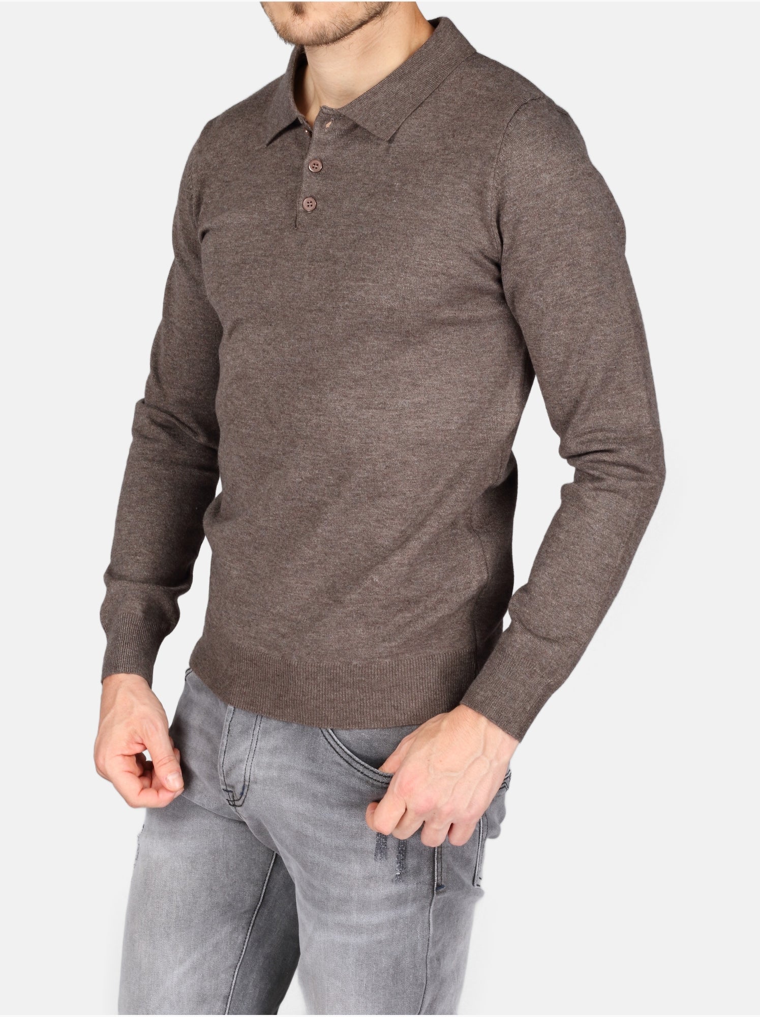 Pull col polo - Kenzarro - Marron