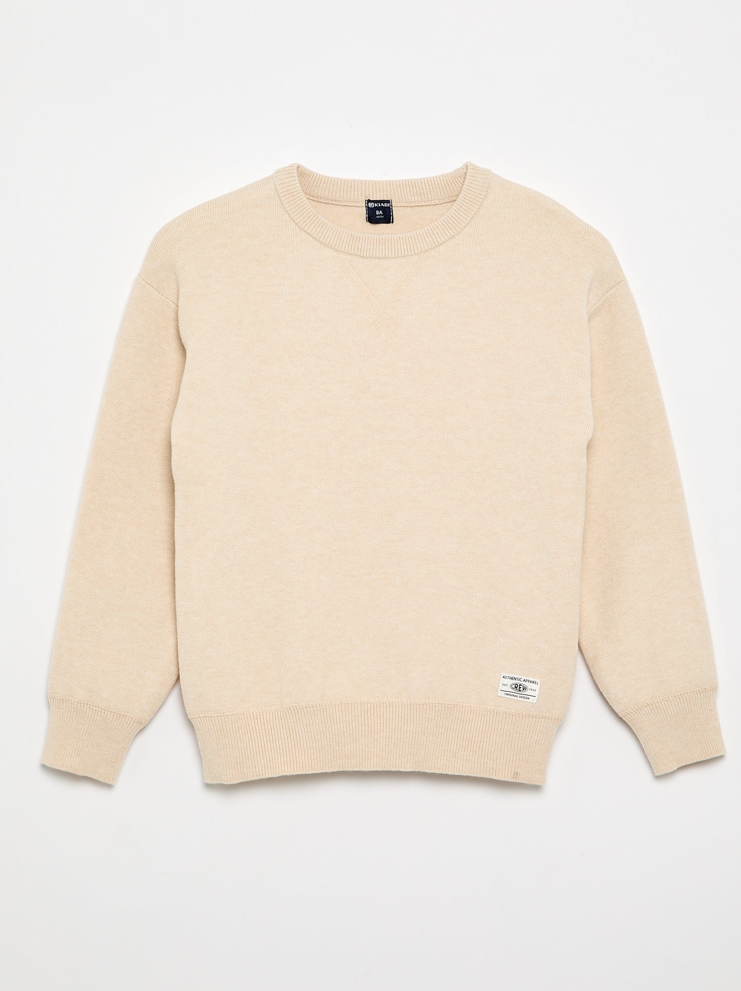 Pull col rond à manches longues uni - Beige