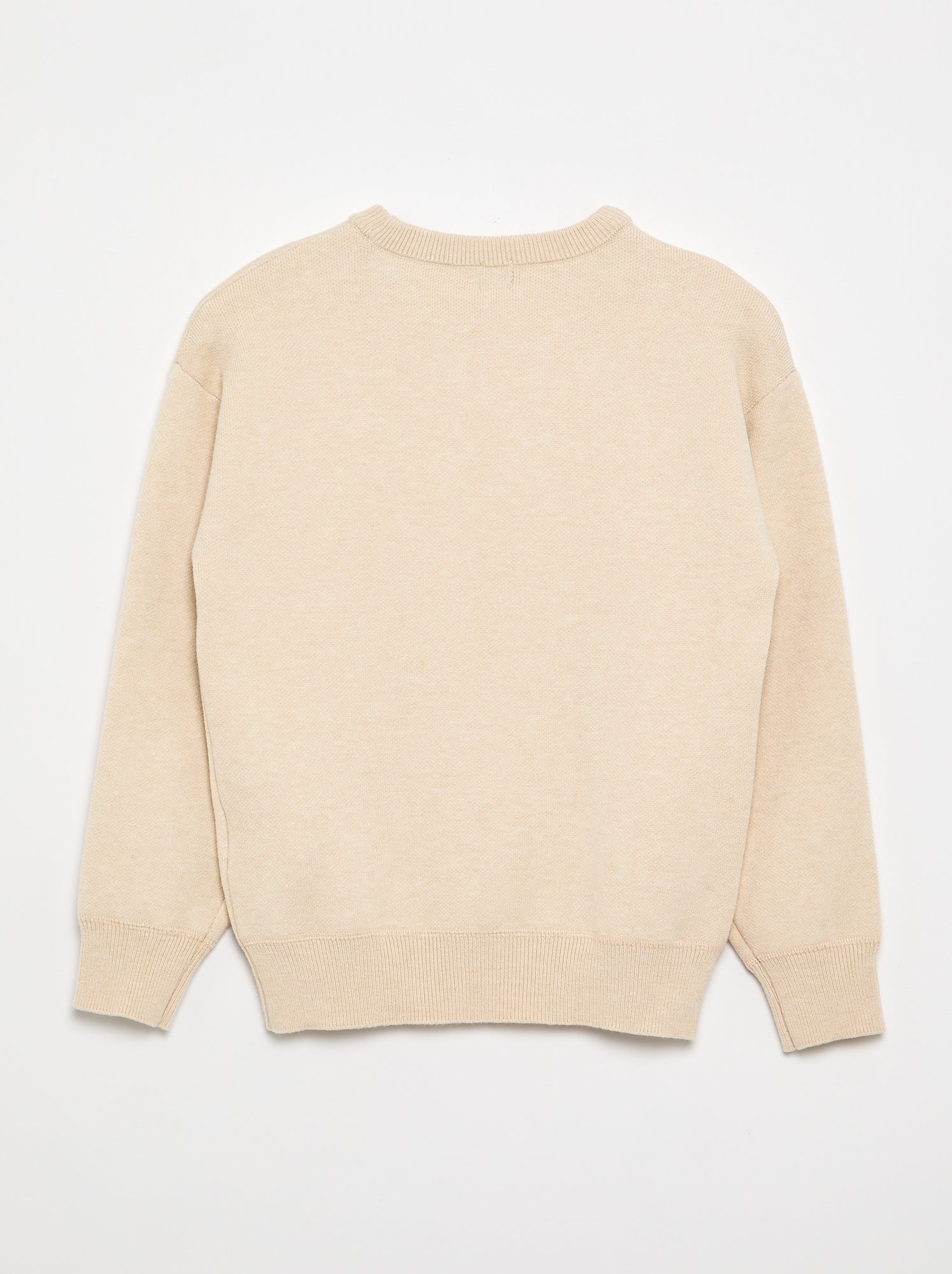Pull col rond à manches longues uni - Beige